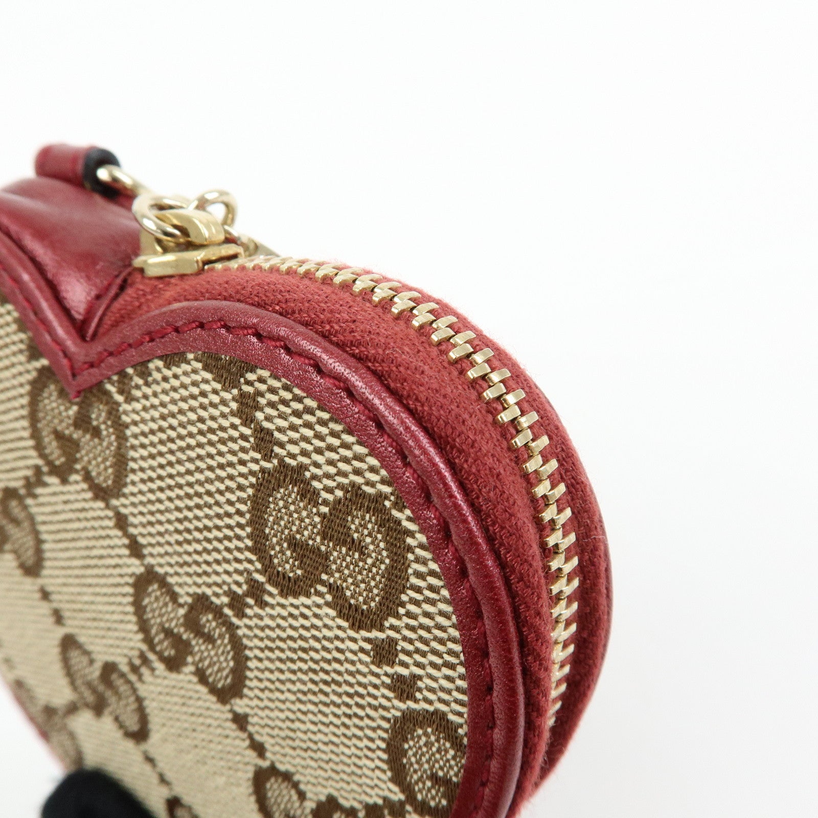 GUCCI Lovely Heart GG Canvas Leather Coin Case Beige Bordeaux152615