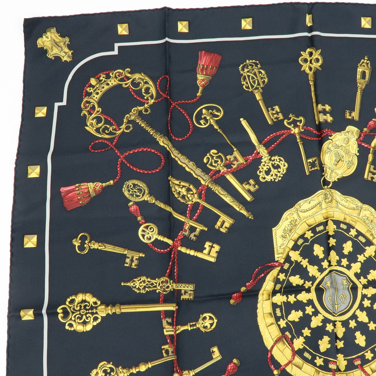 HERMES Carre 90 Silk 100% Scarf LES CLES THE KEYS RARE Black