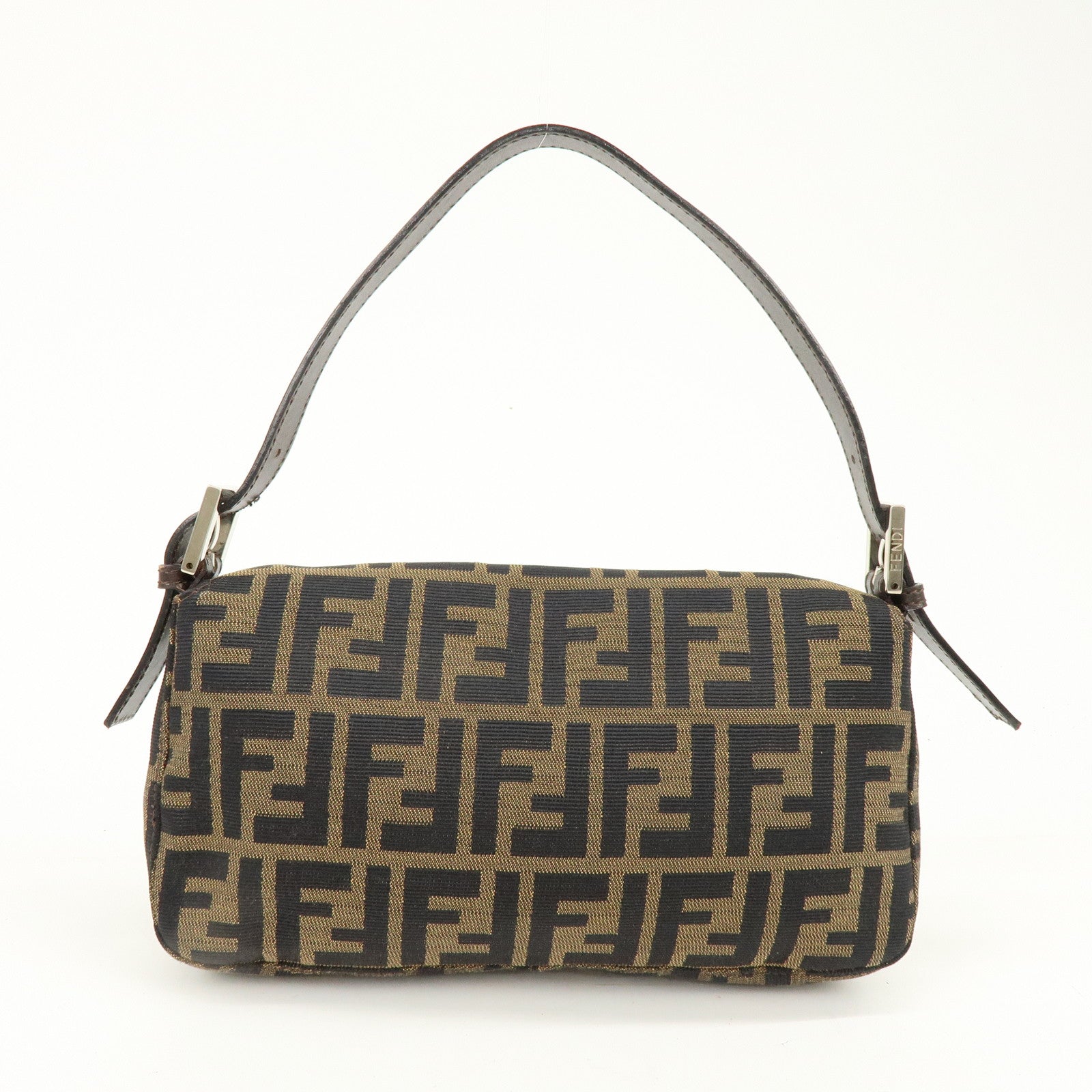 FENDI Mamma Baguette Zucca Canvas Leather Shoulder Bag Brown 8BR000