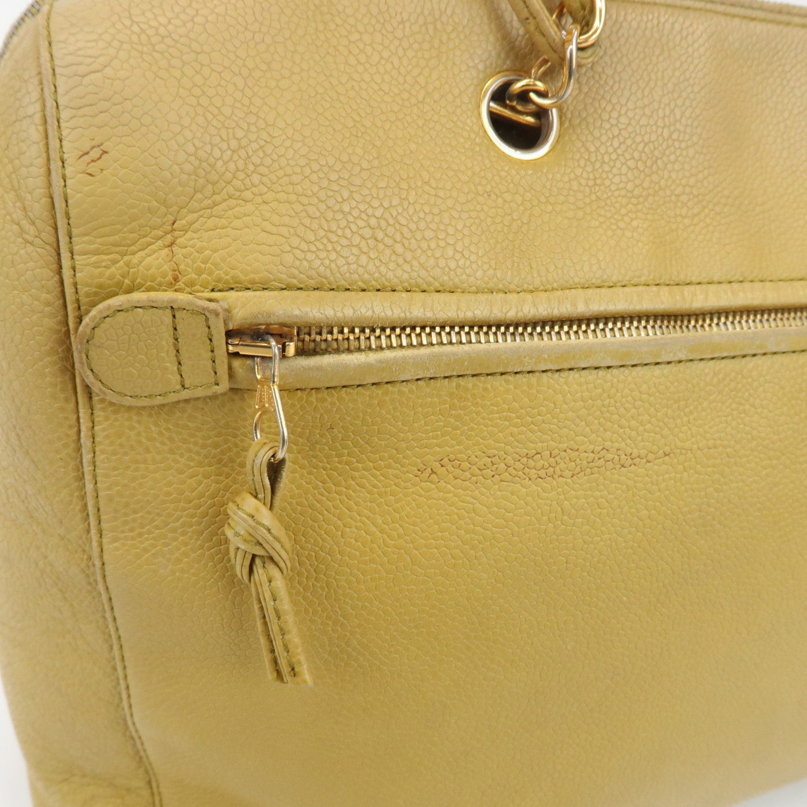 CHANEL COCO Mark Caviarskin Chain Shoulder Bag Yellow