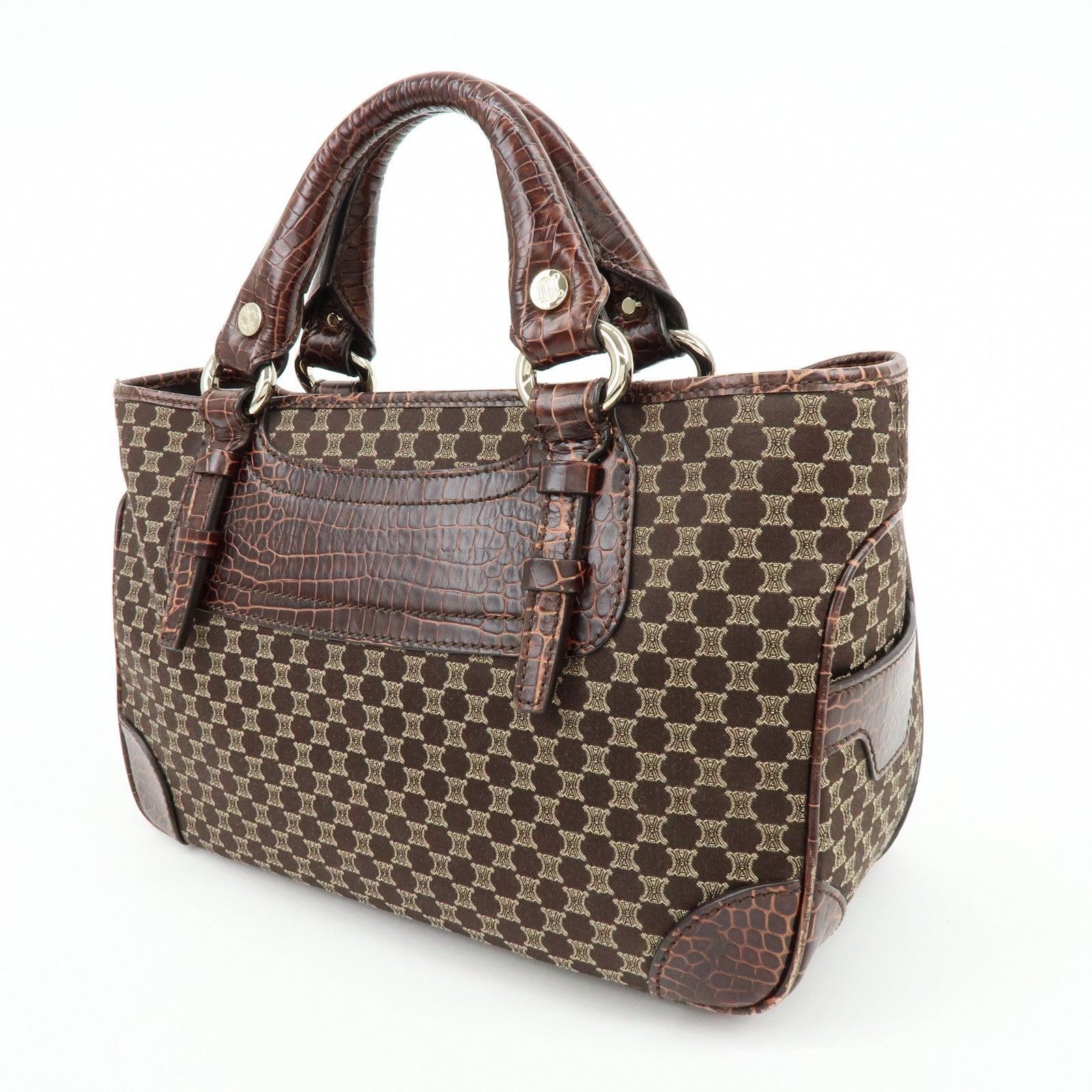 CELINE Macadam Embossed Leather Canvas Boogie Bag Hand Bag Brown