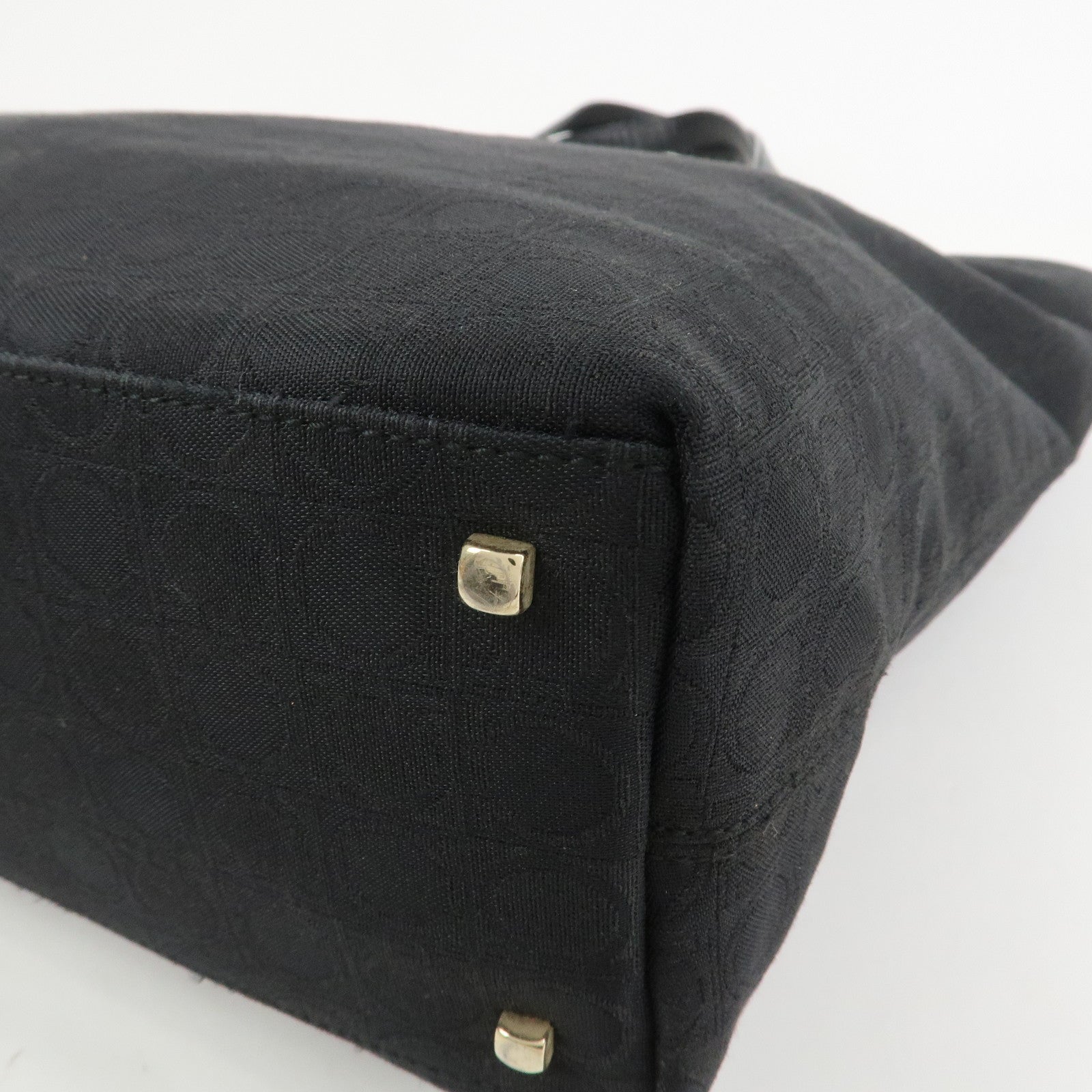 Ferragamo Gancini Canvas Leather Tote Bag Black AAU-21-2812