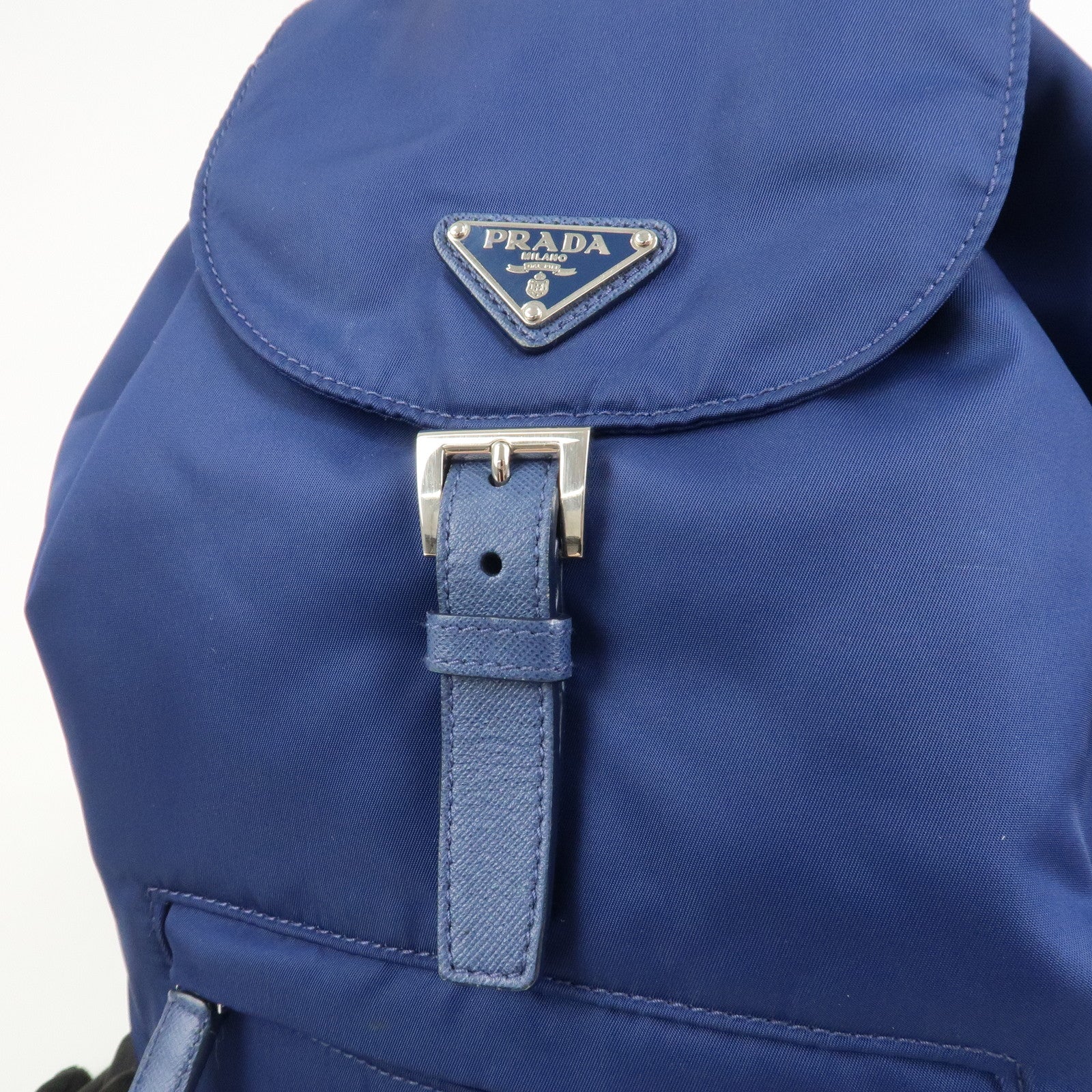 PRADA Triangle Logo Nylon Saffiano Leather Backpack Navy BZ0032