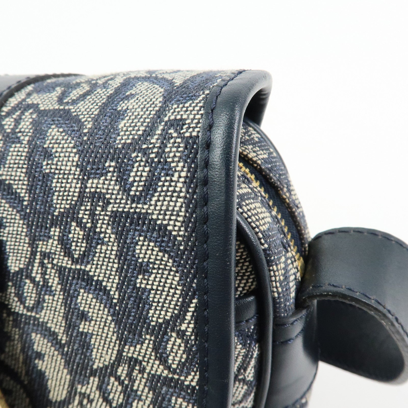 Christian Dior Trotter Jacquard Leather Shoulder Crossbody Bag Navy