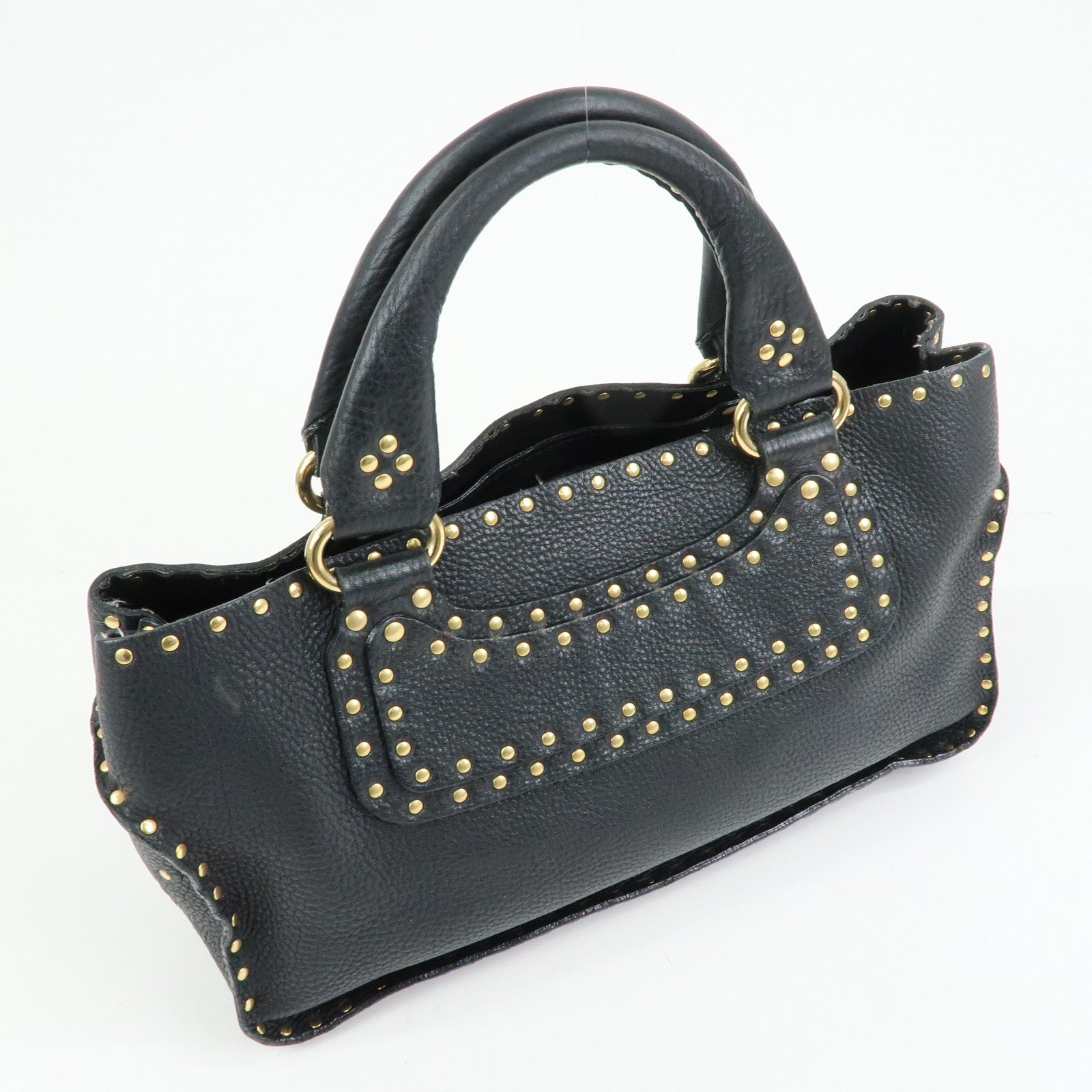 CELINE Boogie Bag Leather Hand Bag Tote Bag Black Studs
