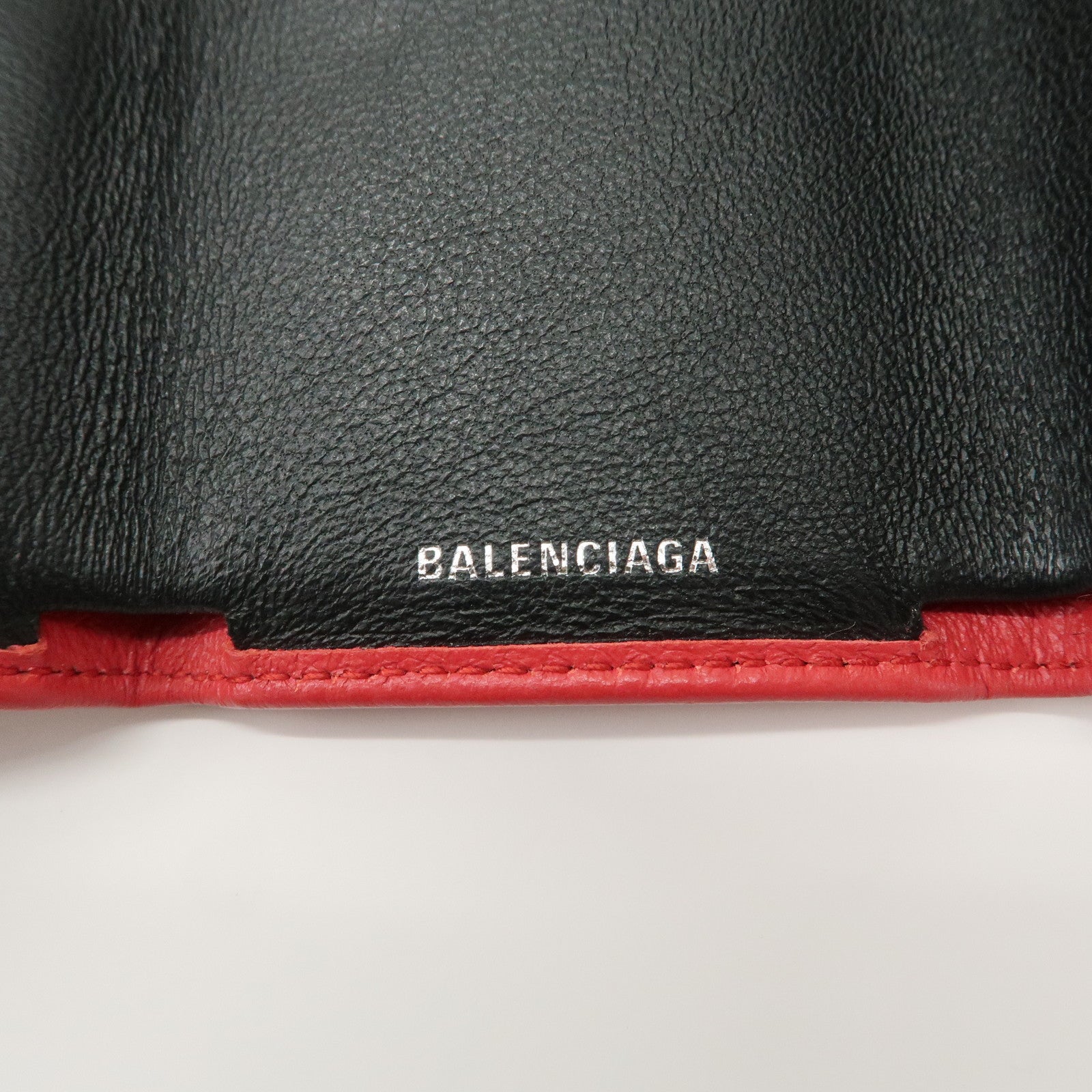 BALENCIAGA CASH Leather Mini Tri-fold Compact Wallet Red 593813