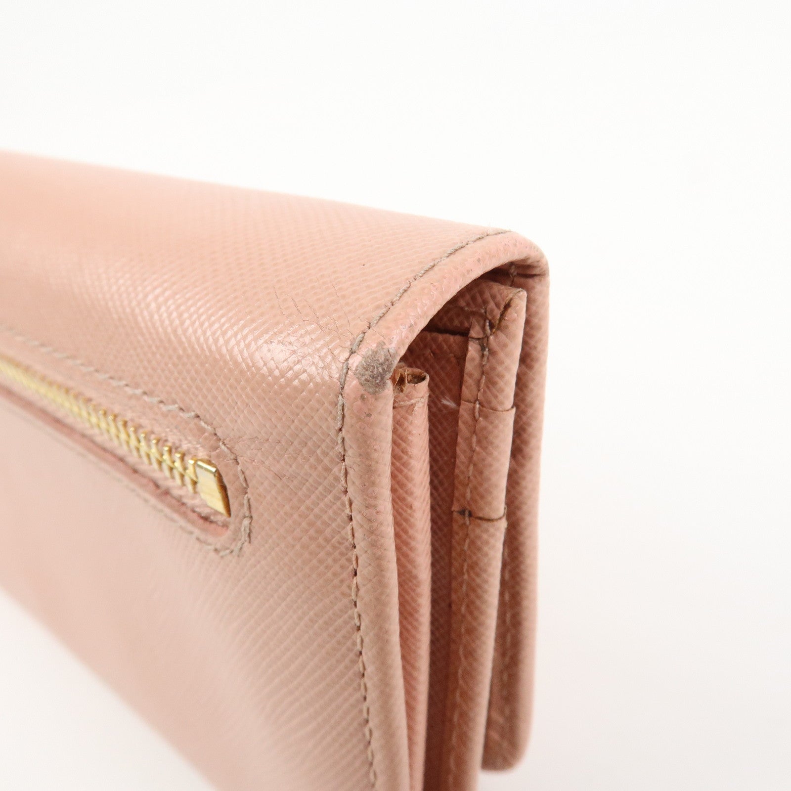 PRADA Logo Saffiano Leather Ribbon Long Wallet Pink 1M1132