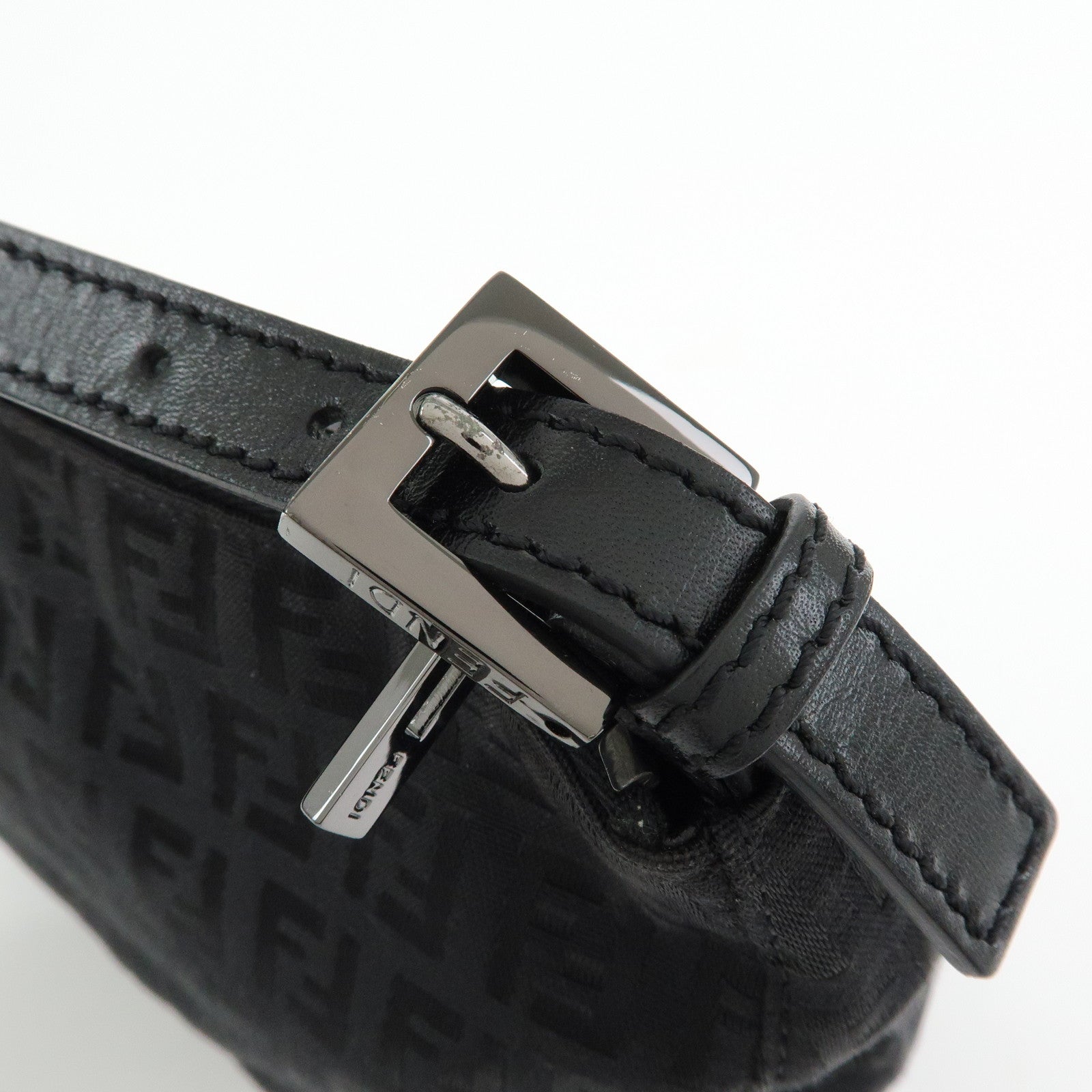 FENDI Zucchino Canvas Leather Hand Bag Pouch Black 8N0005