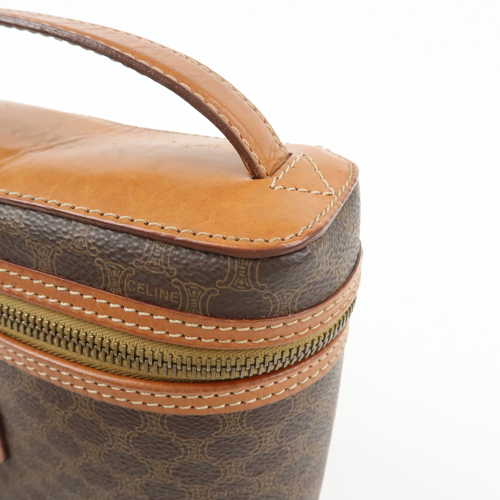 CELINE Macadam PVC Leather Hand Bag Vanity Bag Brown