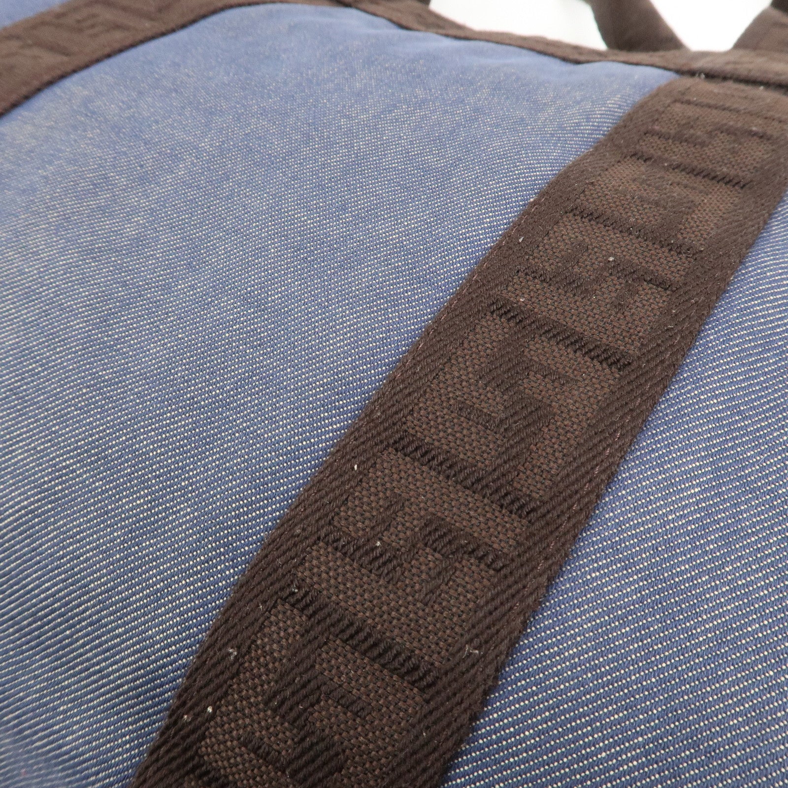 FENDI Denim Tote Bag Shoulder Bag Navy Brown 8BH165