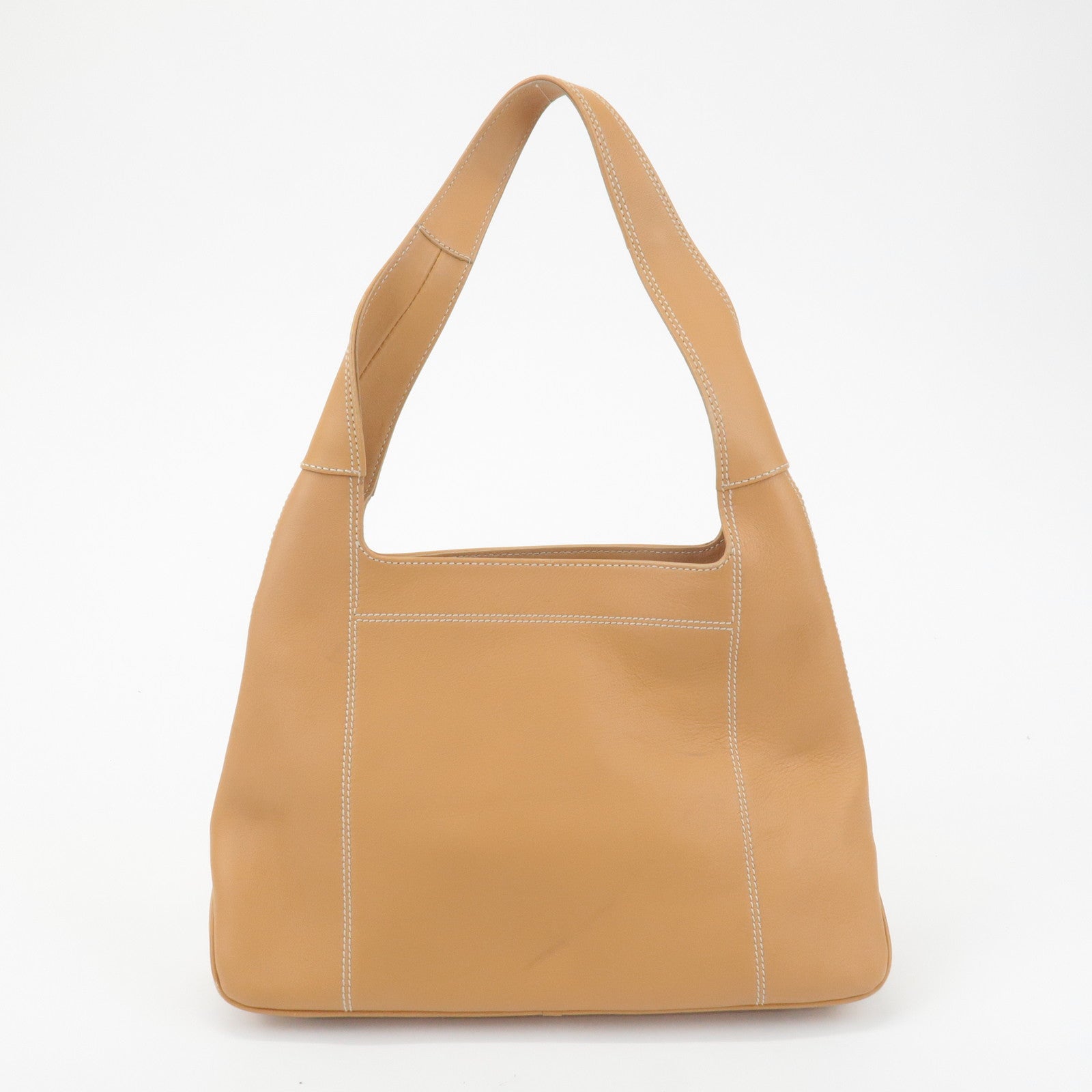 Ferragamo Gancini Leather Shoulder Bag Light Brown Silver HDW Used