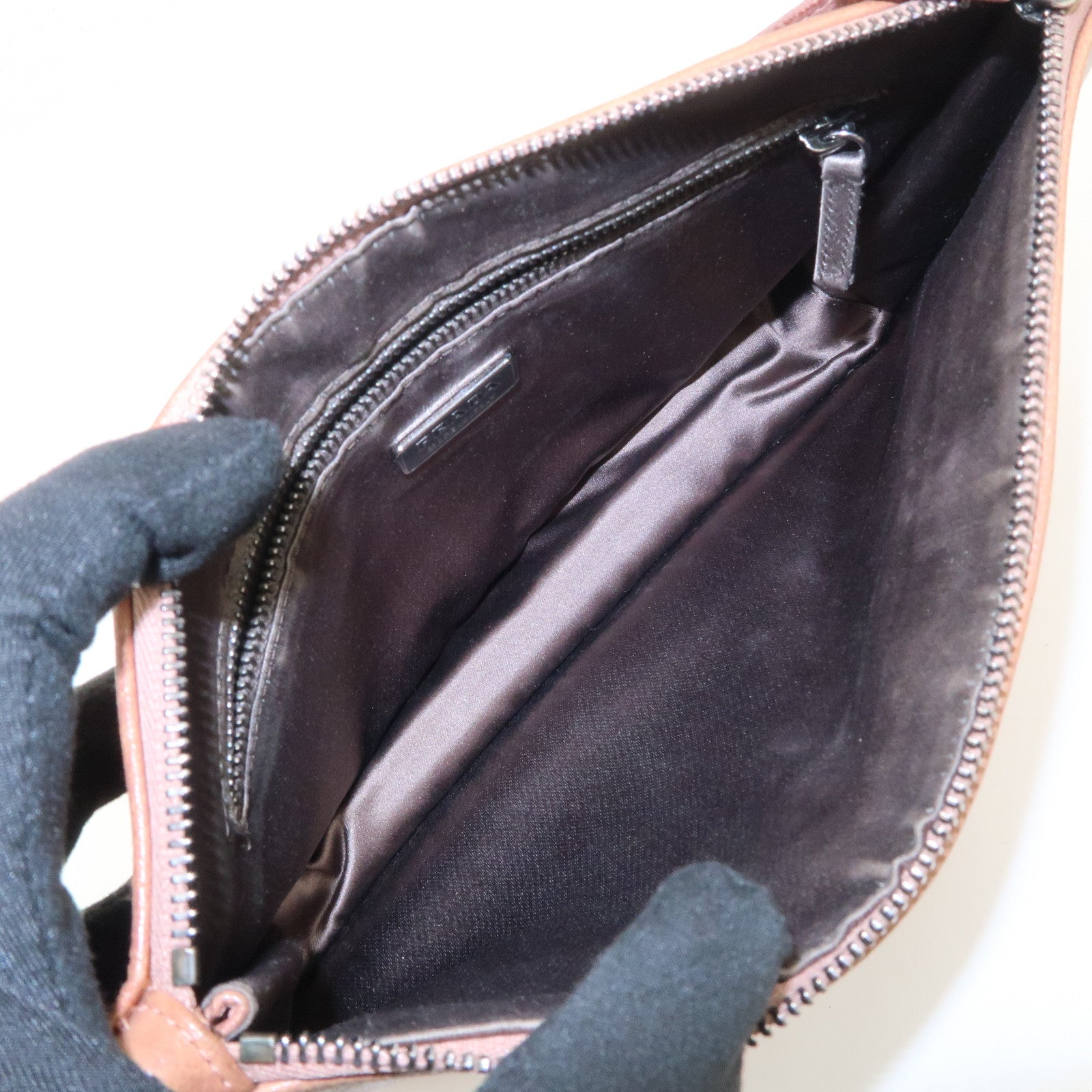 PRADA Triangle Logo Leather Shoulder Bag Hand Bag Brown Used