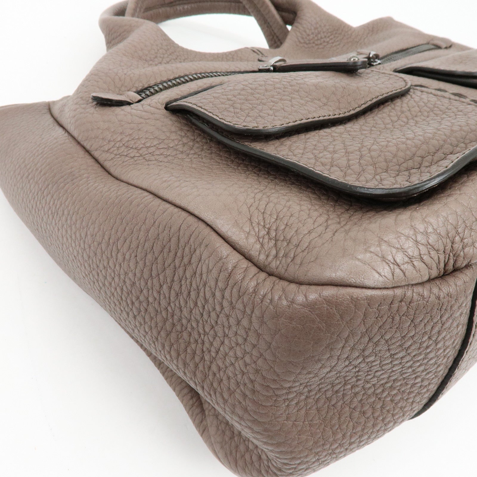 TOD'S Logo Leather Tote Bag Hand Bag Shoulder Bag Greige