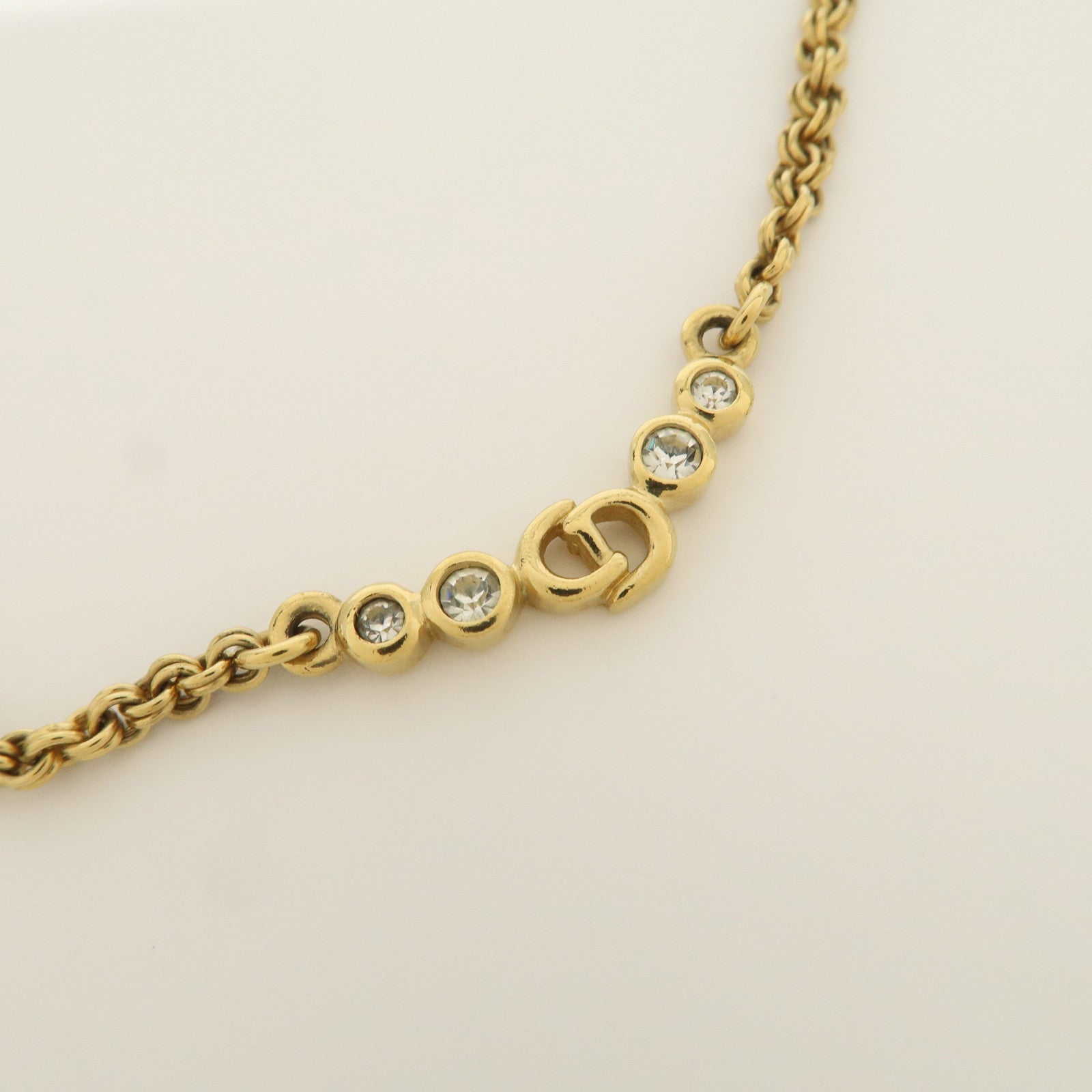Christian Dior CD Logo Metal Rhinestone Necklace Choker Gold