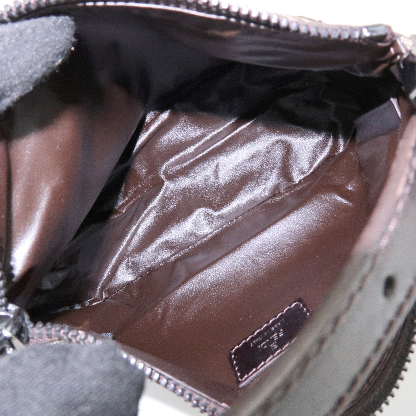 FENDI Zucchino Canvas Leather Hand Bag Pouch Bag Brown 8N00001