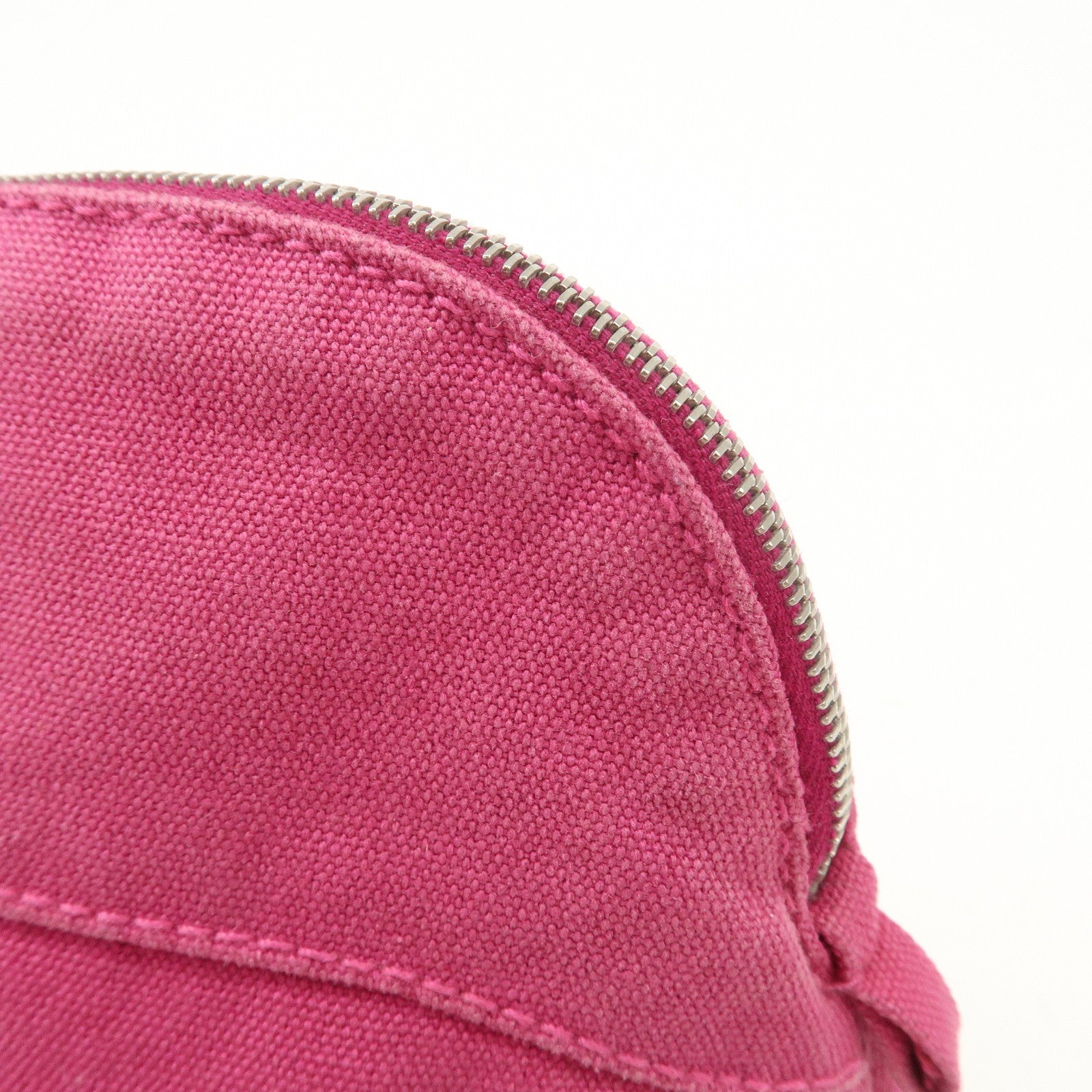 HERMES Leather Canvas Bolide Pouch Cosmetic Pouch MM Pink Used