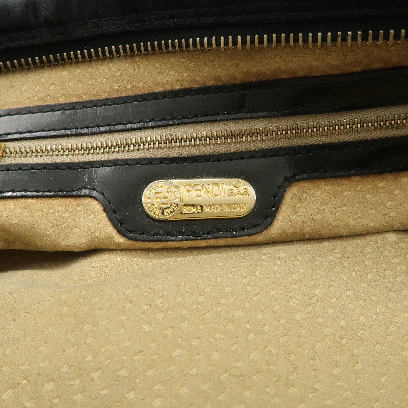 FENDI Zucca Nylon Hand Bag Shoulder Bag Black Gold