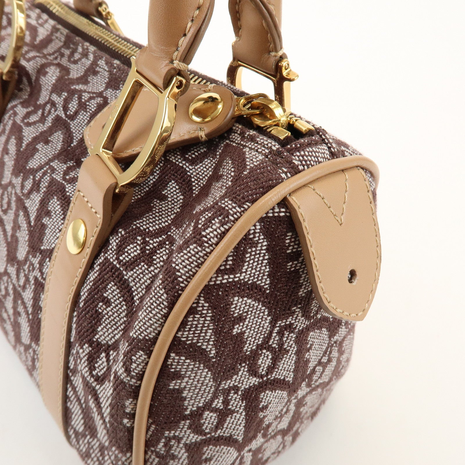 Christian Dior Trotter Jacquard Canvas Leather Mini Boston Hand Bag