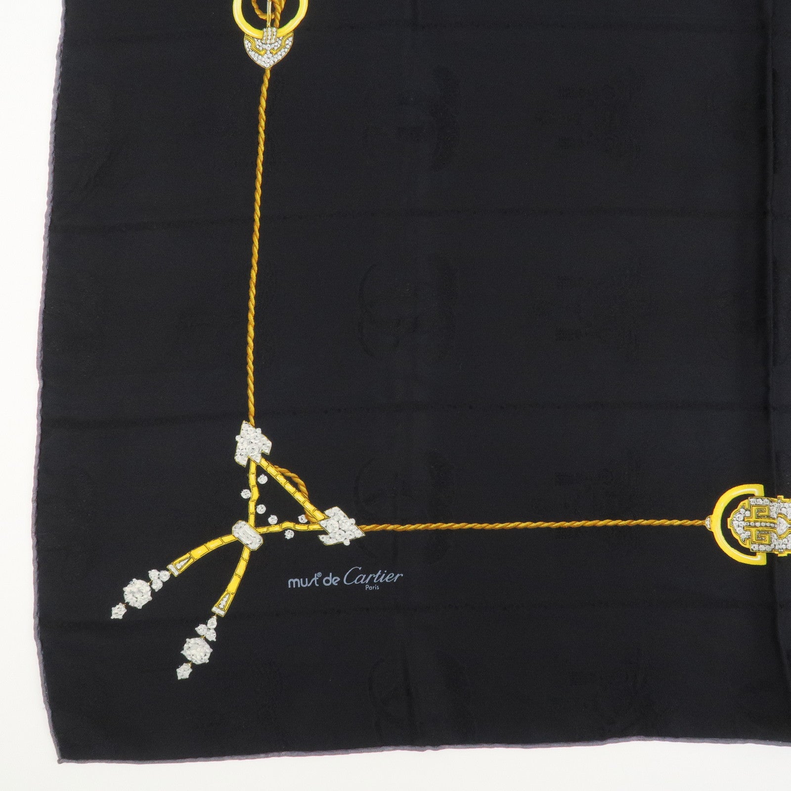 Cartier Must de Cartier Silk 100% Scarf Bijou Pattern Black Yellow