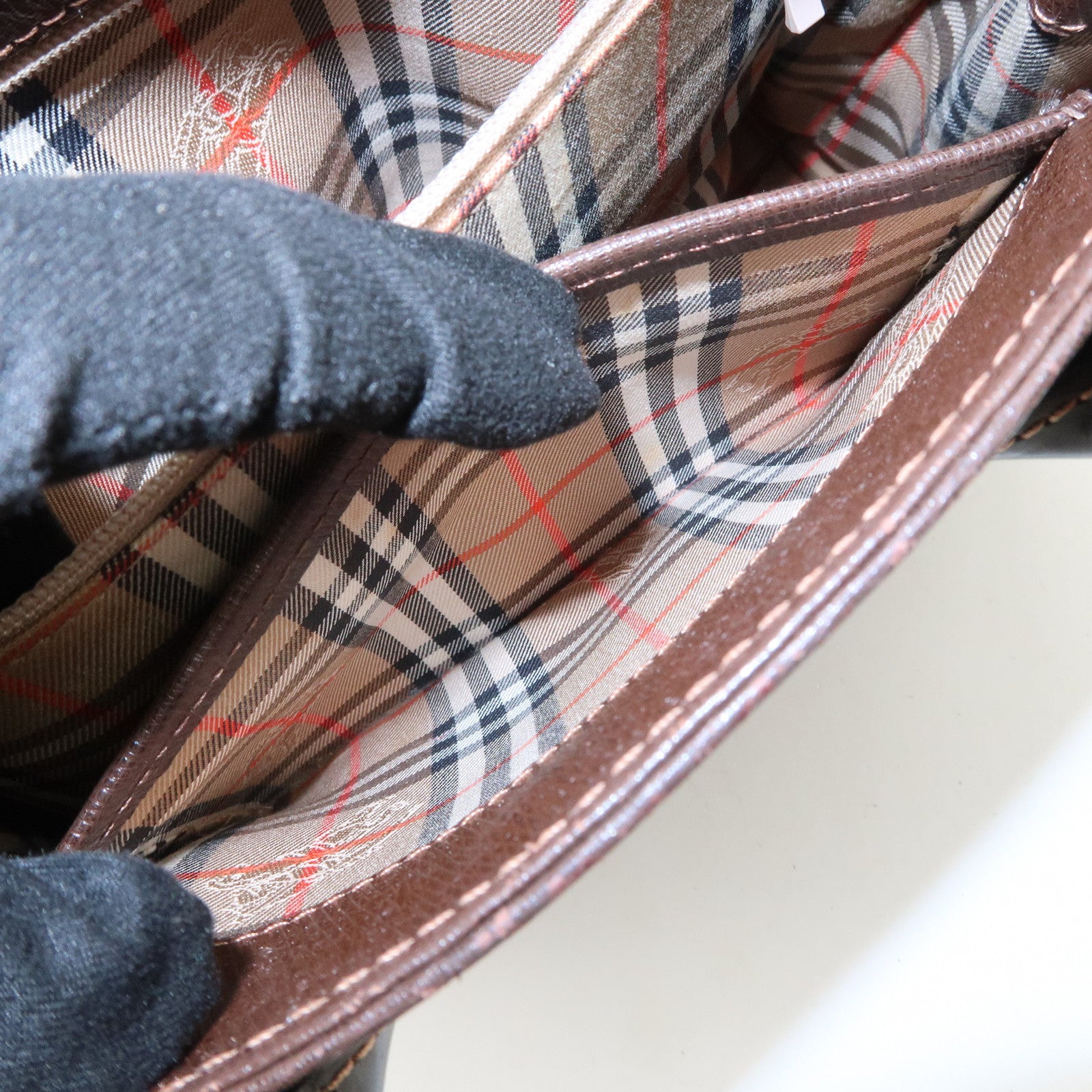 BURBERRY Leather Hand Bag Tote Bag Brown Gold