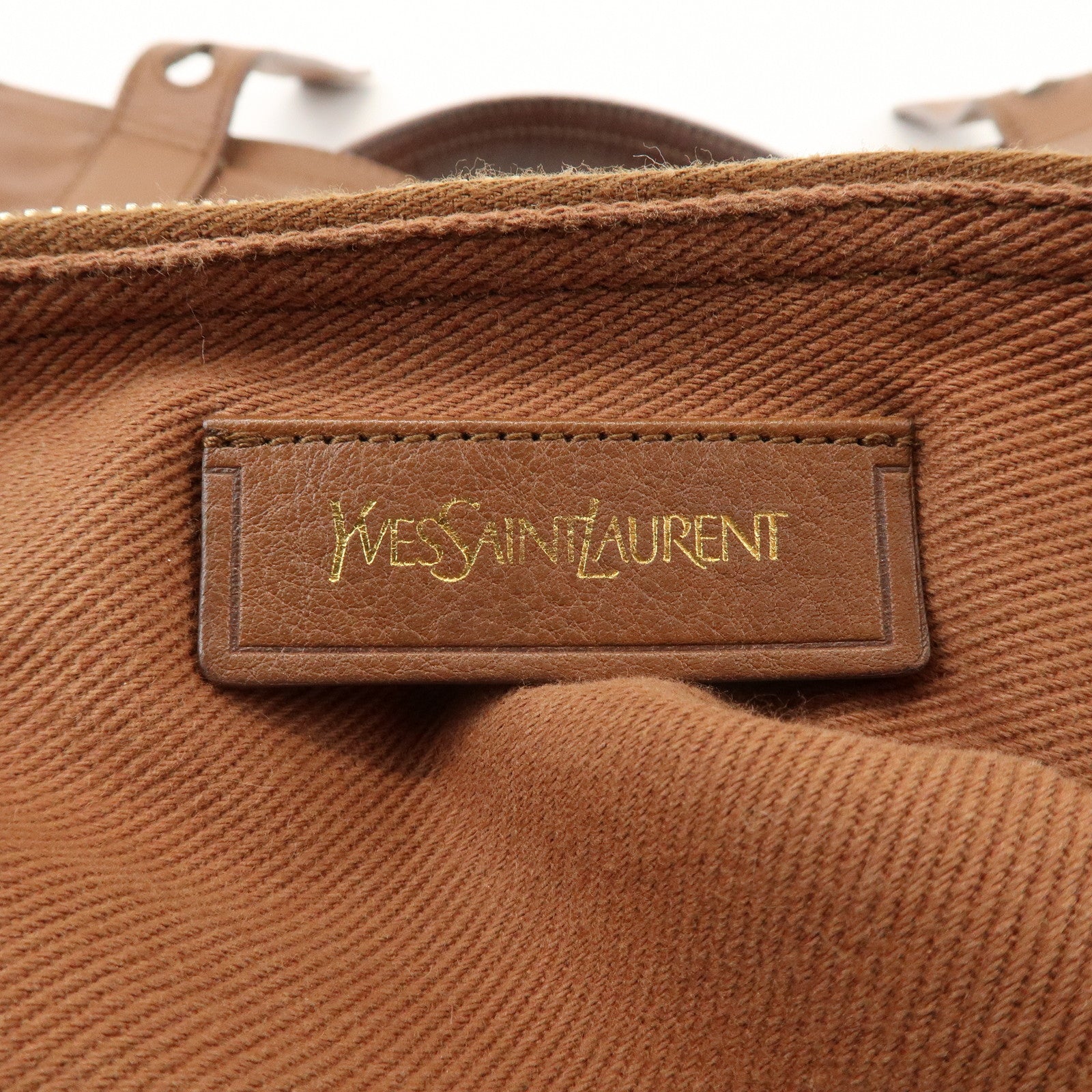 SAINT LAURENT PARIS Muse Two Leather Canvas Hand Bag Brown 229680