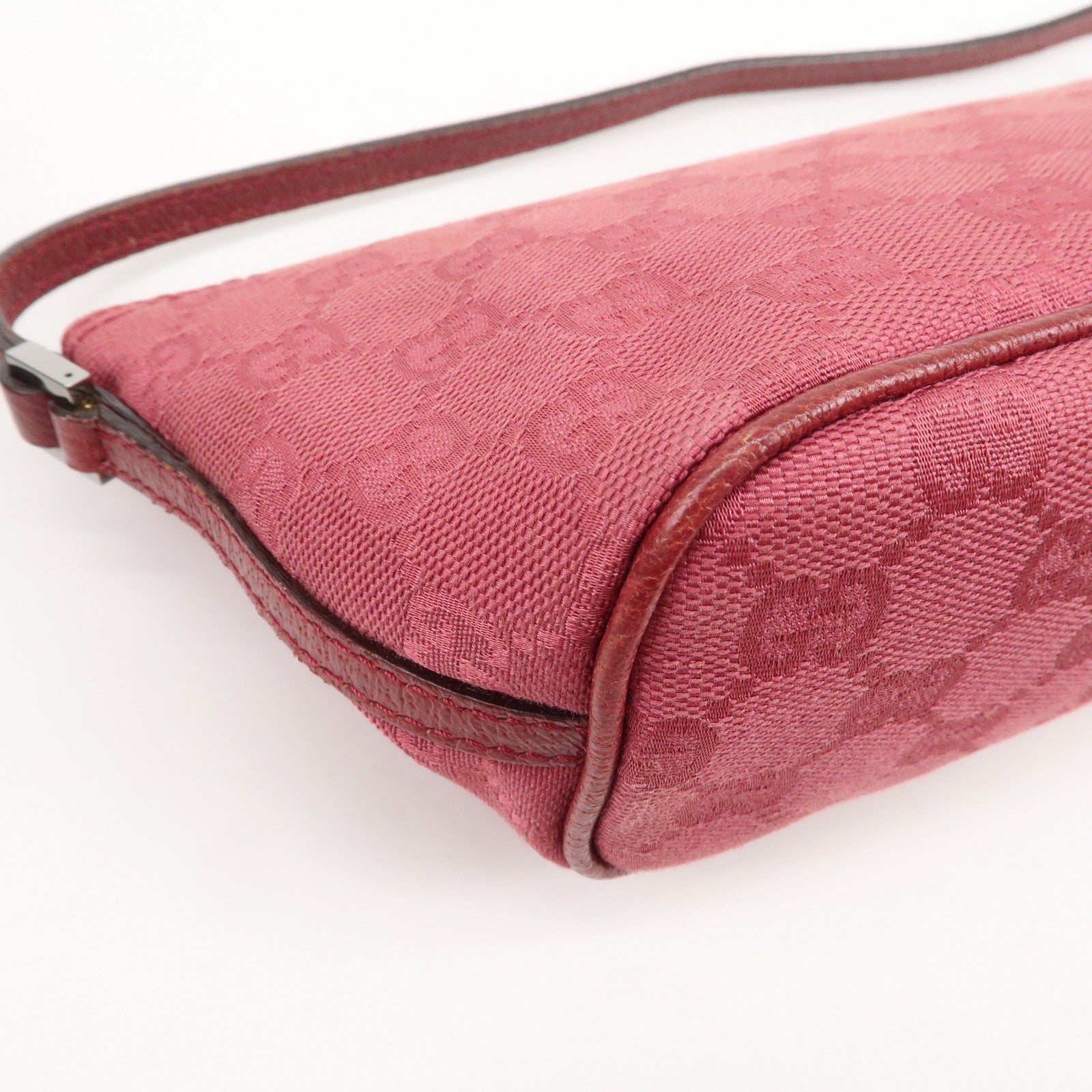 GUCCI Boat Bag GG Monogram Canvas Leather Hand Bag Pouch Pink 07198