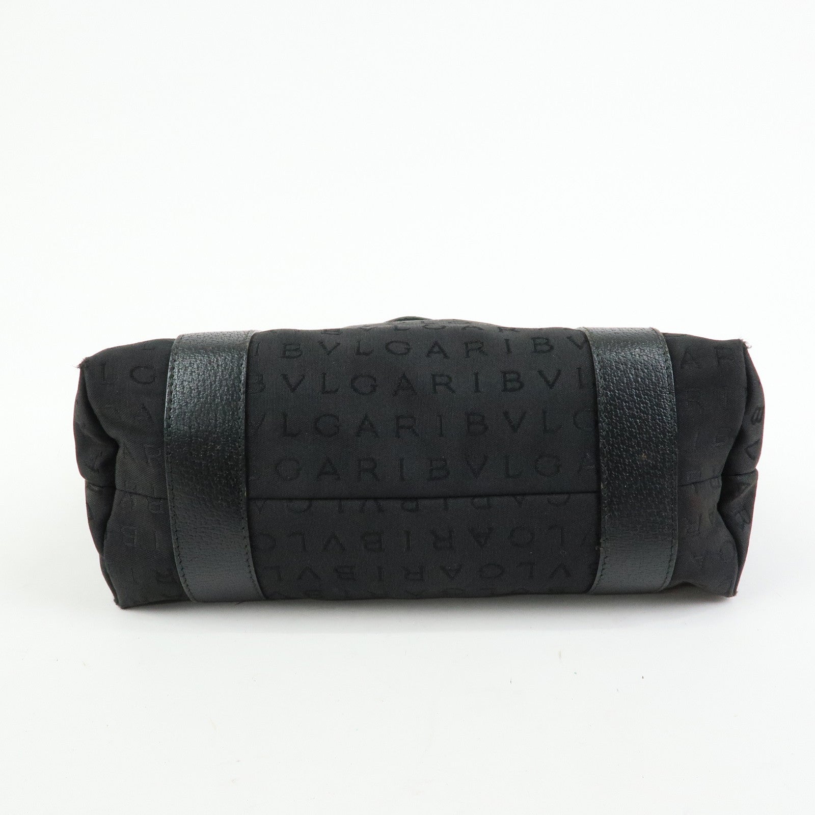 BVLGARI Logo Mania Canvas Leather Tote Bag Hand Bag Black