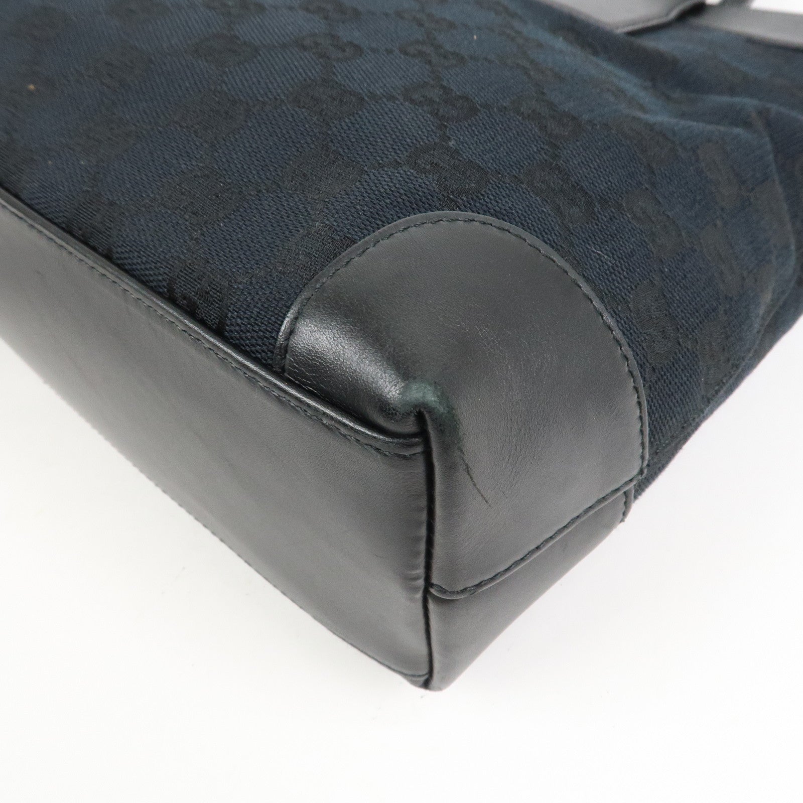 GUCCI GG Monogram Canvas Leather Tote Bag Hand Bag Black 002.1119