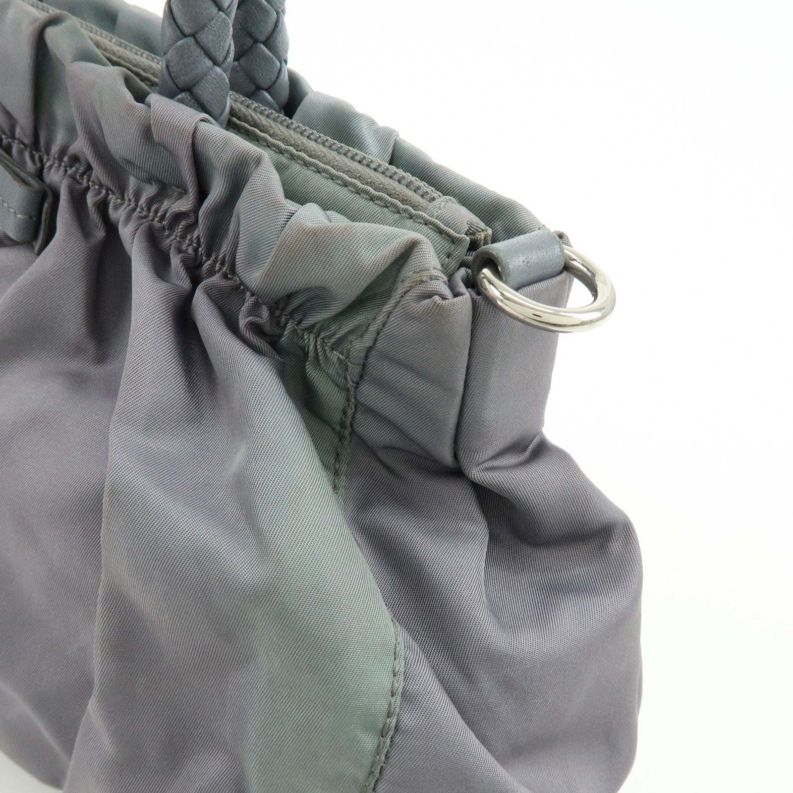 PRADA Nylon Leather 2Way Gathered Ribbon Hand Shoulder Bag Gray