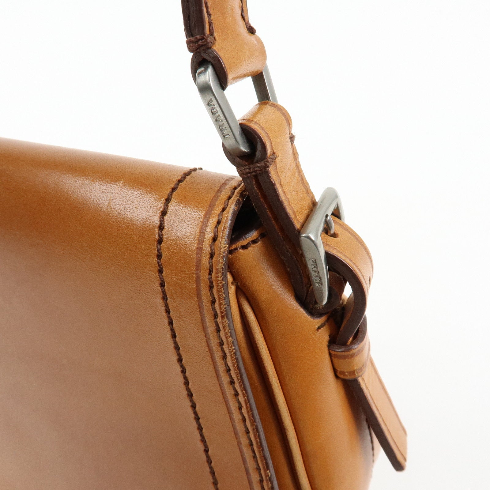 PRADA Logo Leather Shoulder Bag Hand Bag Brown