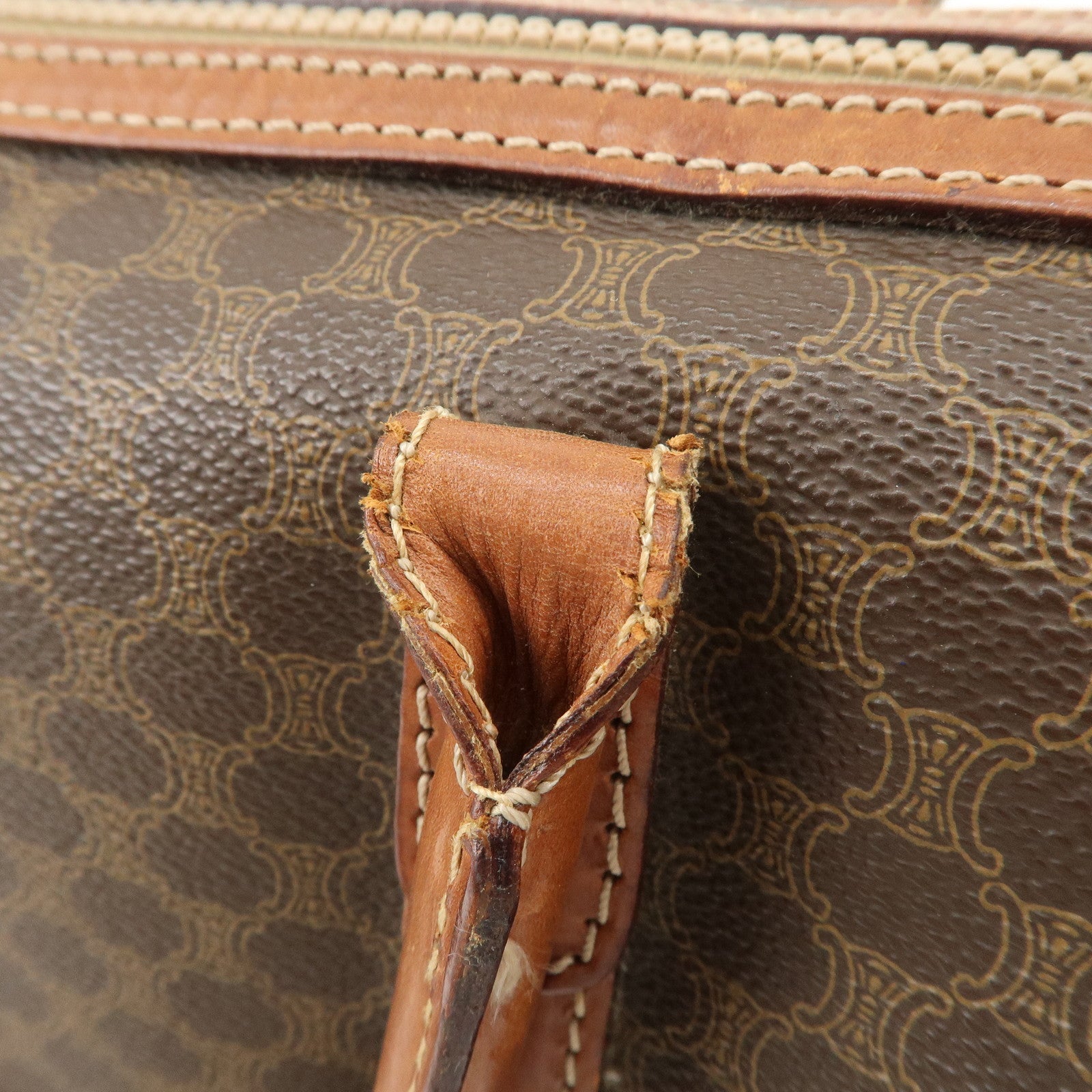 CELINE Macadam PVC Leather Boston Bag Brown Gold HDW