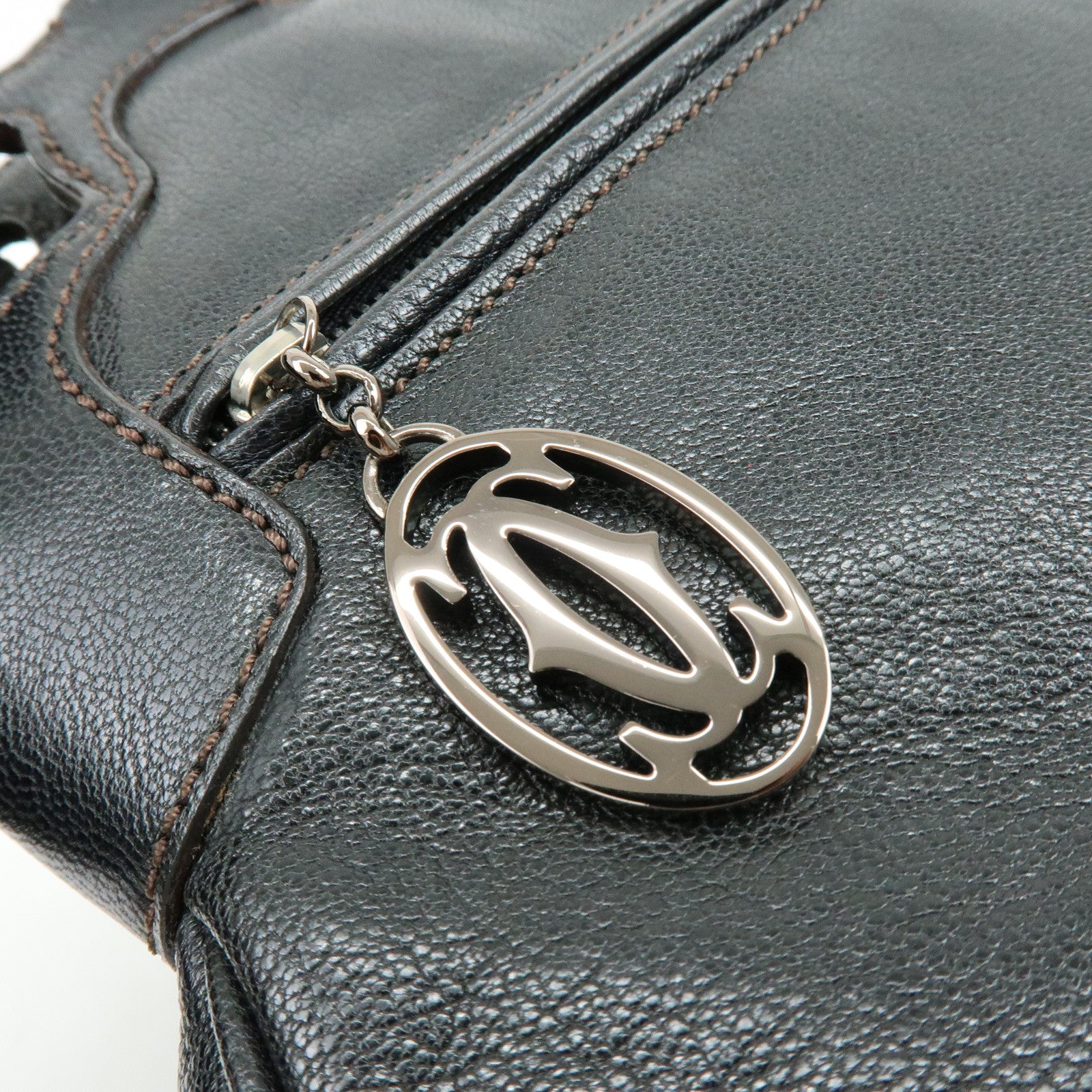 Cartier Marcello de Cartier Leather Hand Bag Tote Bag Black