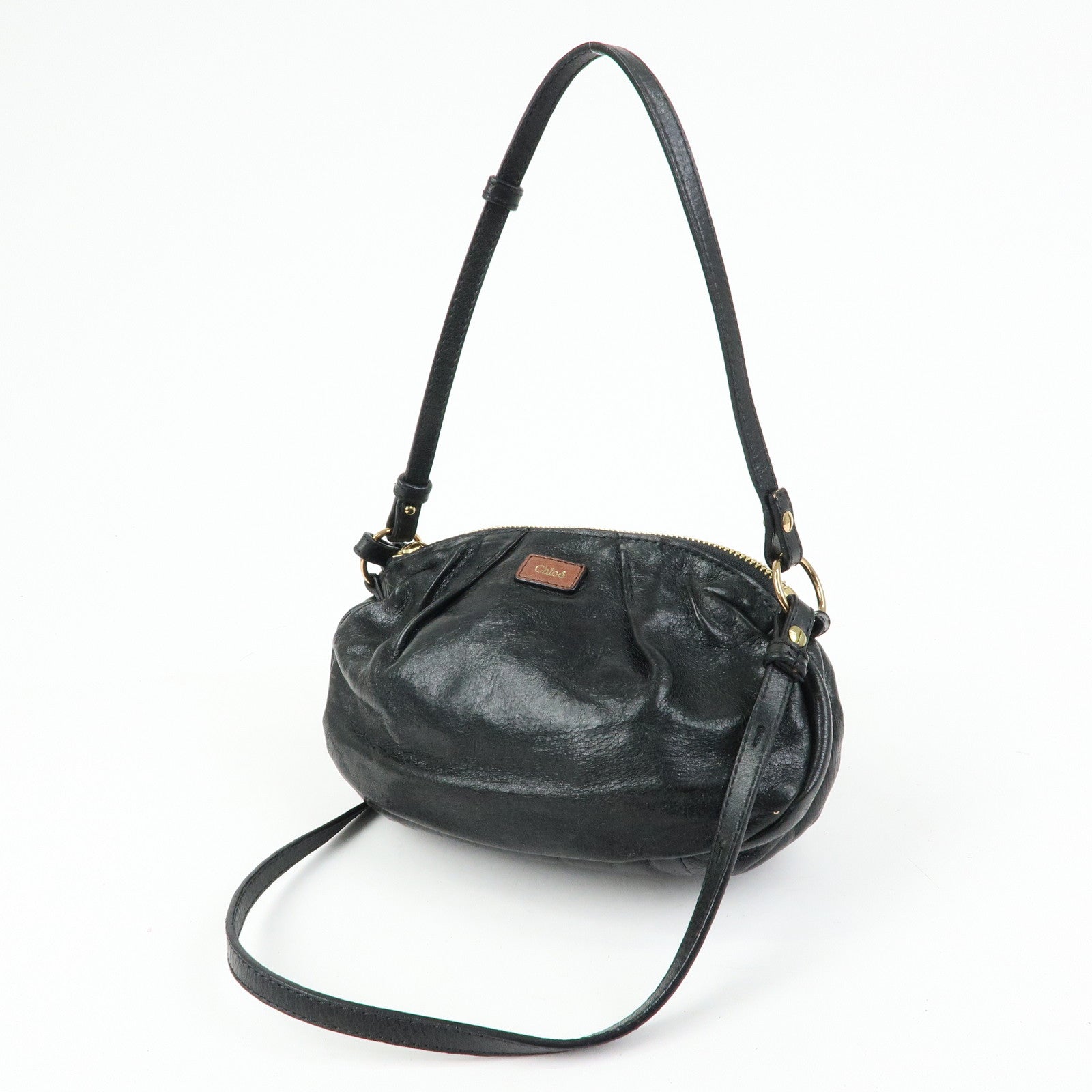 Chloe Leather 2Way Bag Mini Shoulder Crossbody Bag Clutch Bag Black