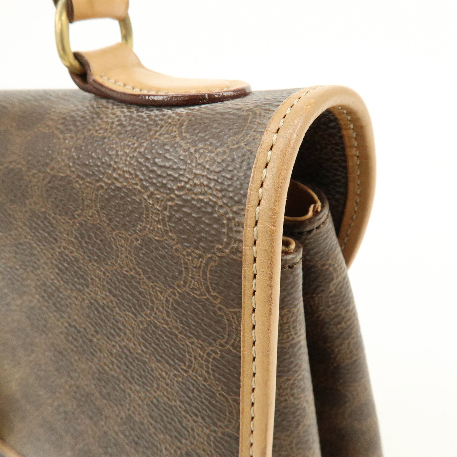 CELINE Macadam PVC Leather Hand Bag Brown Beige
