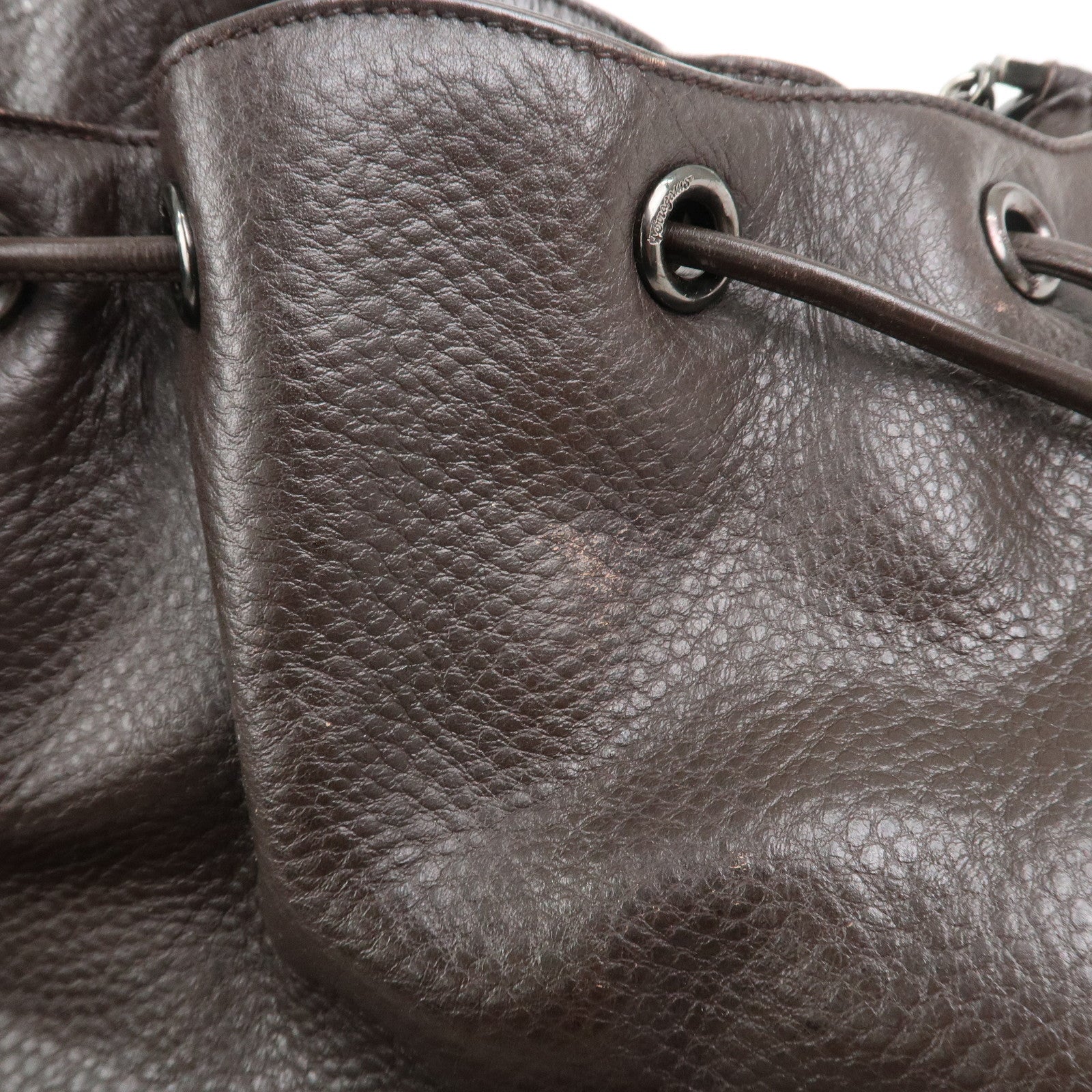 Ferragamo Gancini Leather Shoulder Bag Hand Bag Brown