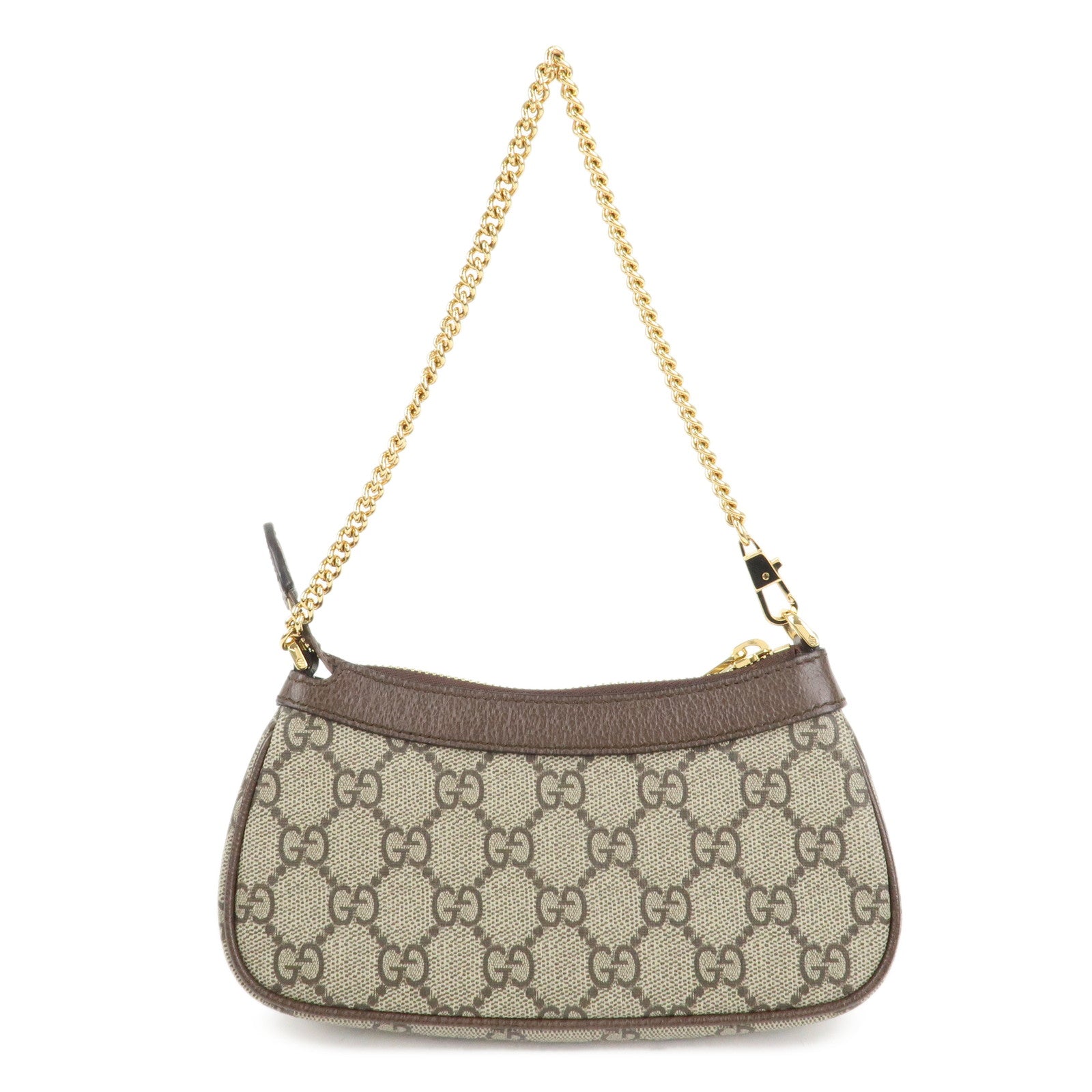 GUCCI Ophidia Leather GG Supreme Chain Pouch Beige Brown 764960