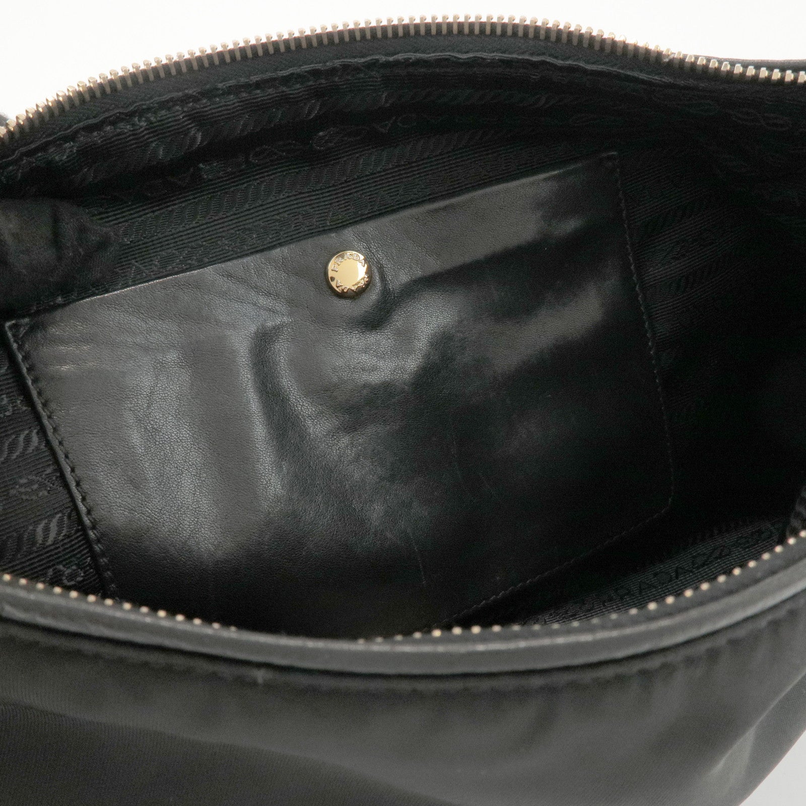 PRADA Triangle Logo Nylon Leather Shoulder Bag Black