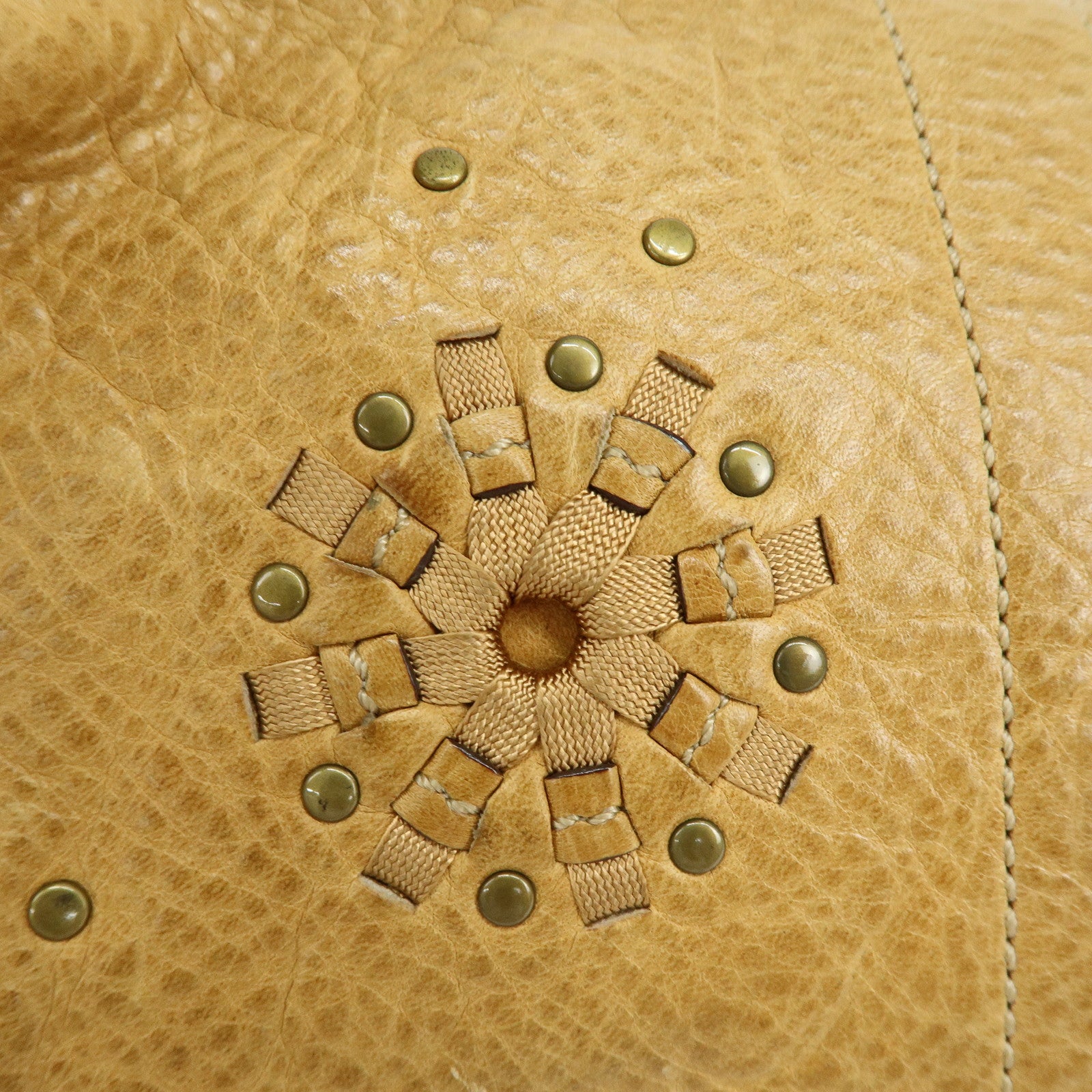 COACH Leather Shoulder Bag Hand Bag Studs Camel