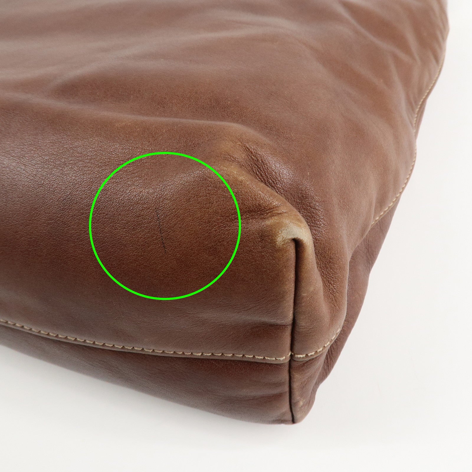 PRADA Logo Leather 2way Shoulder Bag Tote Bag Gold HDW Brown Used