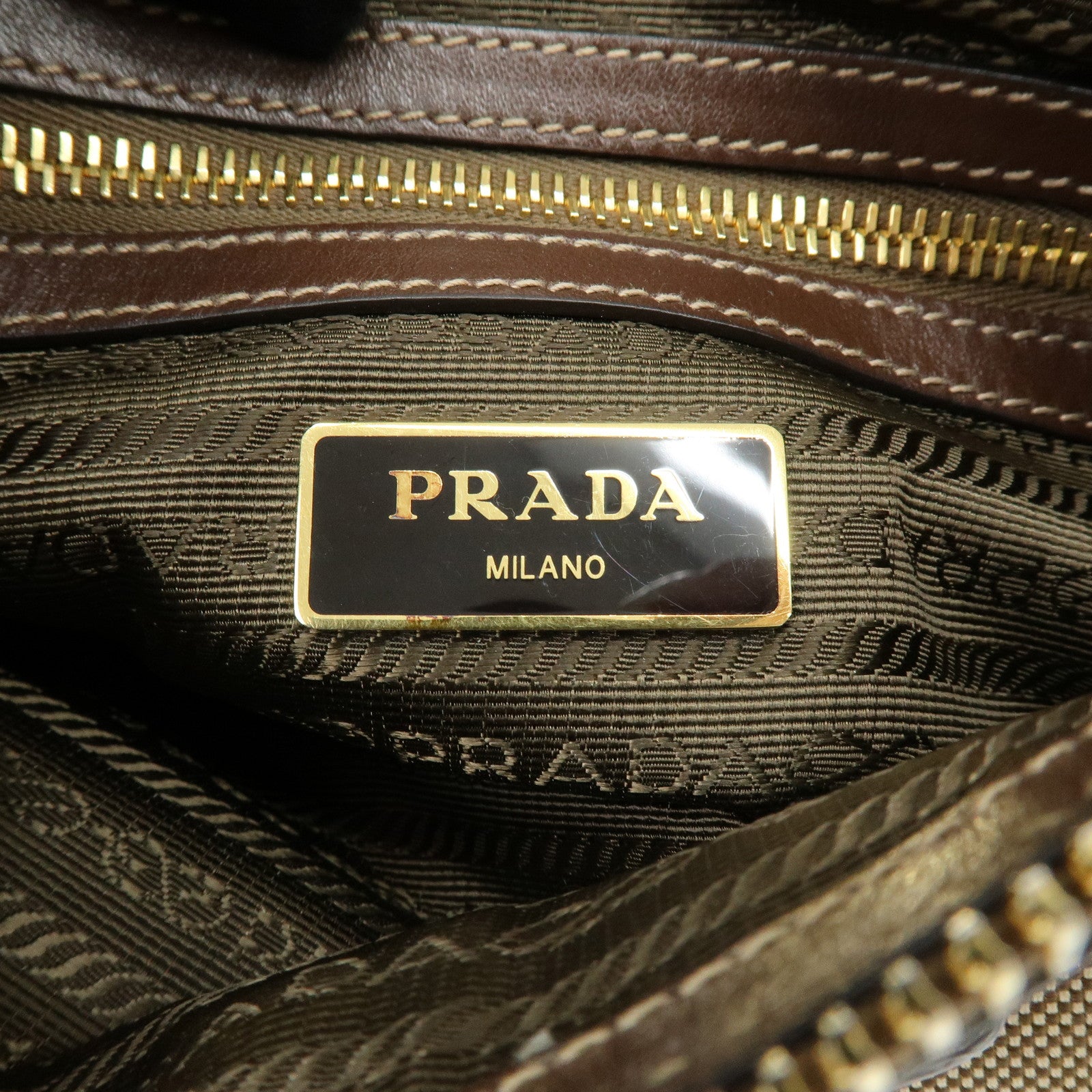 PRADA Jacquard Canvas Leather Shoulder Bag Crossbody Bag Brown