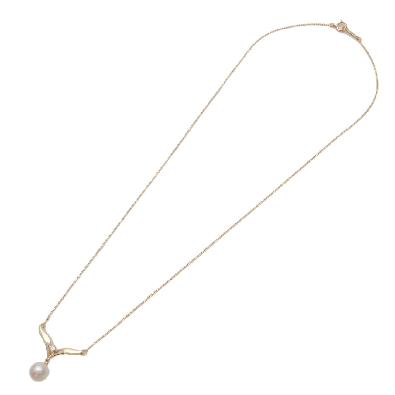 MIKIMOTO Pearl Diamond Pendant Necklace K18 750YG Yellow Gold