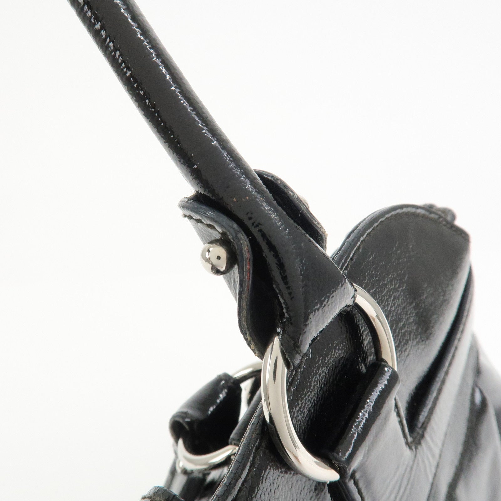 Ferragamo Gancini Patent Leather Hand Bag Shoulder Bag Black