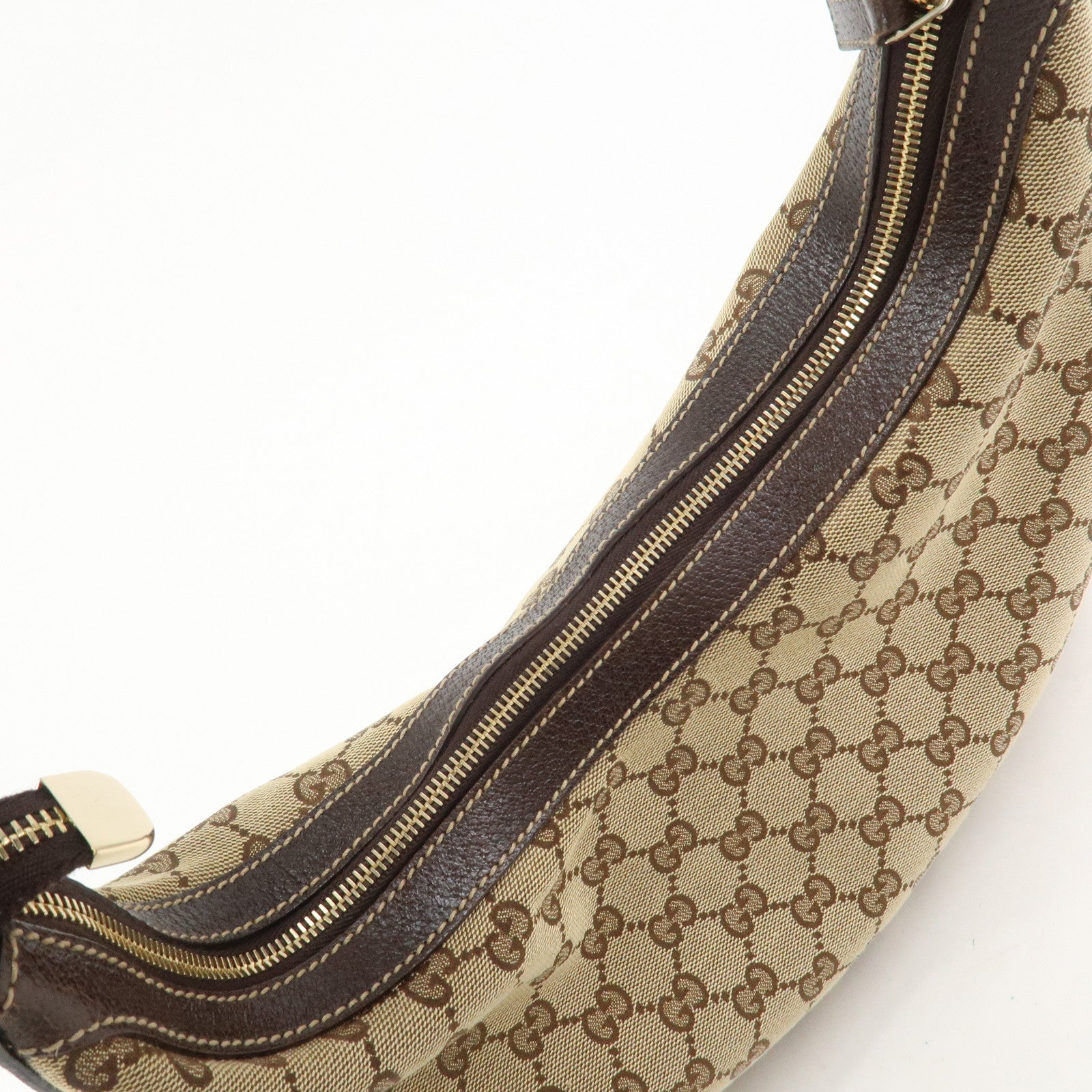 GUCCI GG Canvas Leather Shoulder Bag Hand Bag Beige Brown 153010