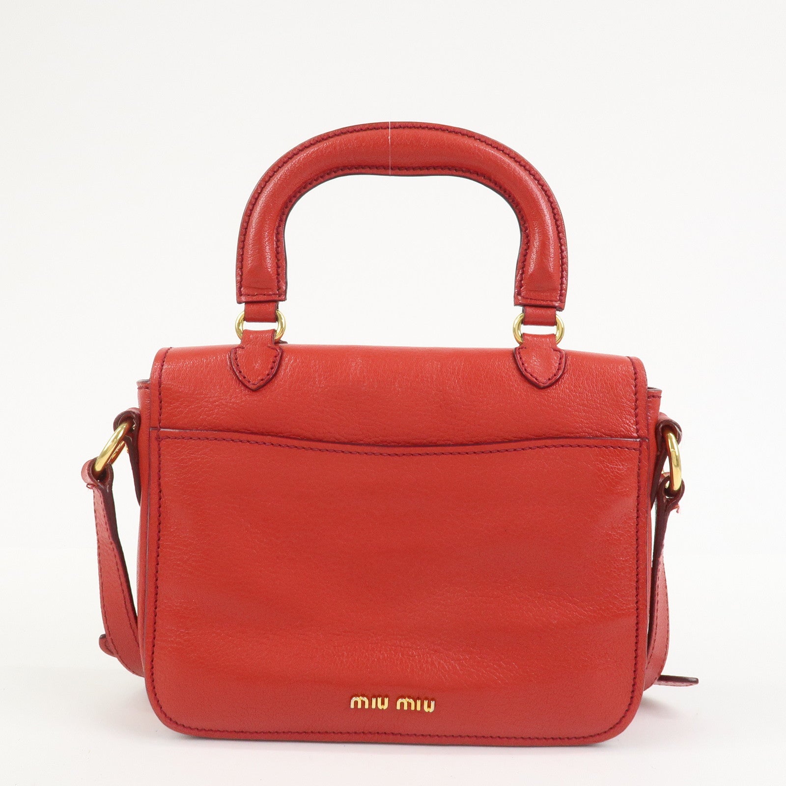 MIU MIU Madras Leather 2Way Bag Hand Bag Shoulder Bag Red RTC460