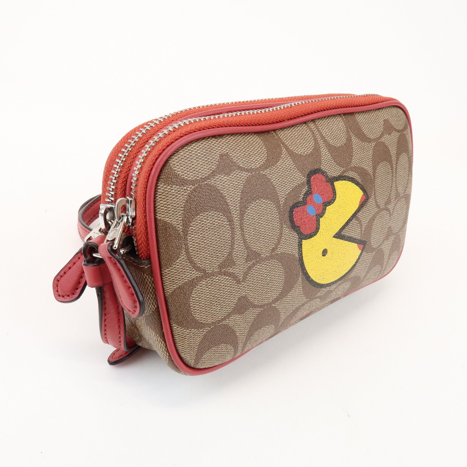 COACH Signature Pacman Collaboration Shoulder Bag Brown Red