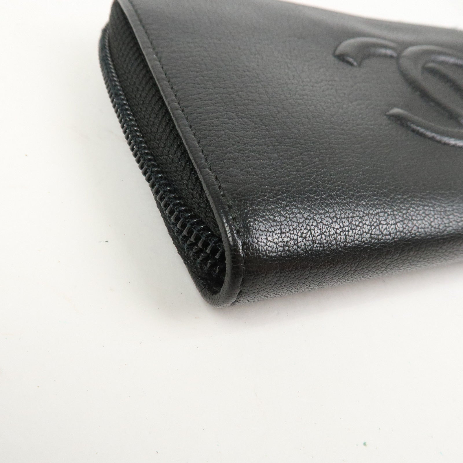 CHANEL Set Of 2 Leather Bi-Fold Long Wallet Key Case Black Gold