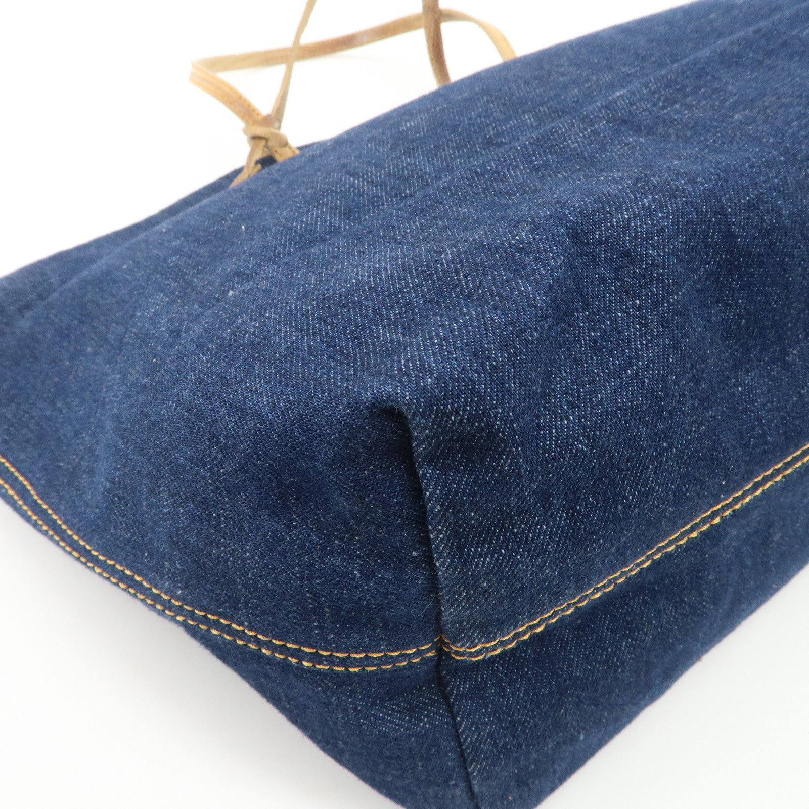 FENDI Denim Tote Bag Hand Bag Logo Charm Navy