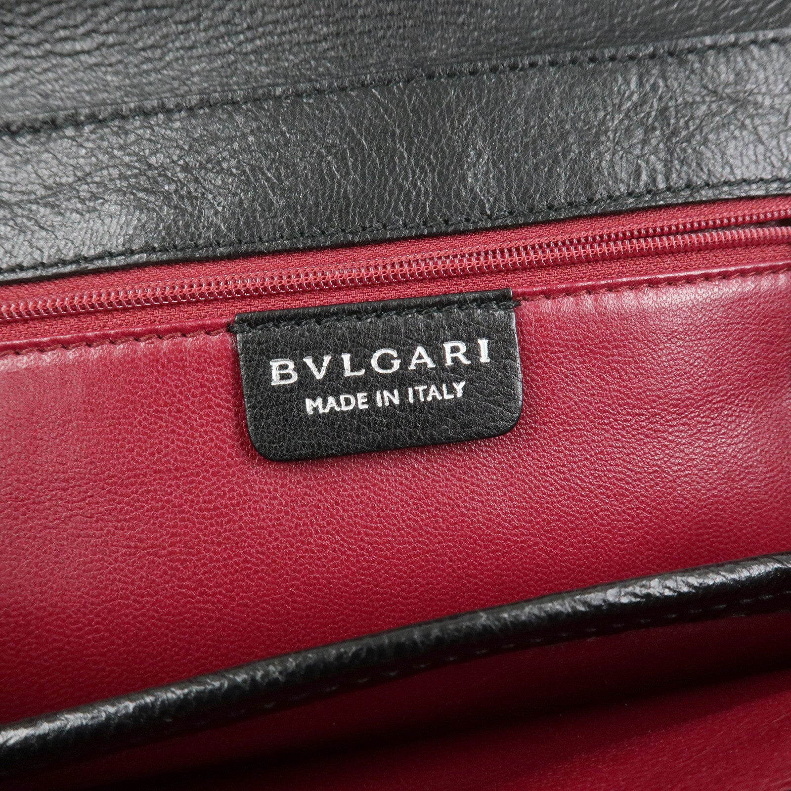 BVLGARI Twist Logo Leather Shoulder Bag Hand Bag Black