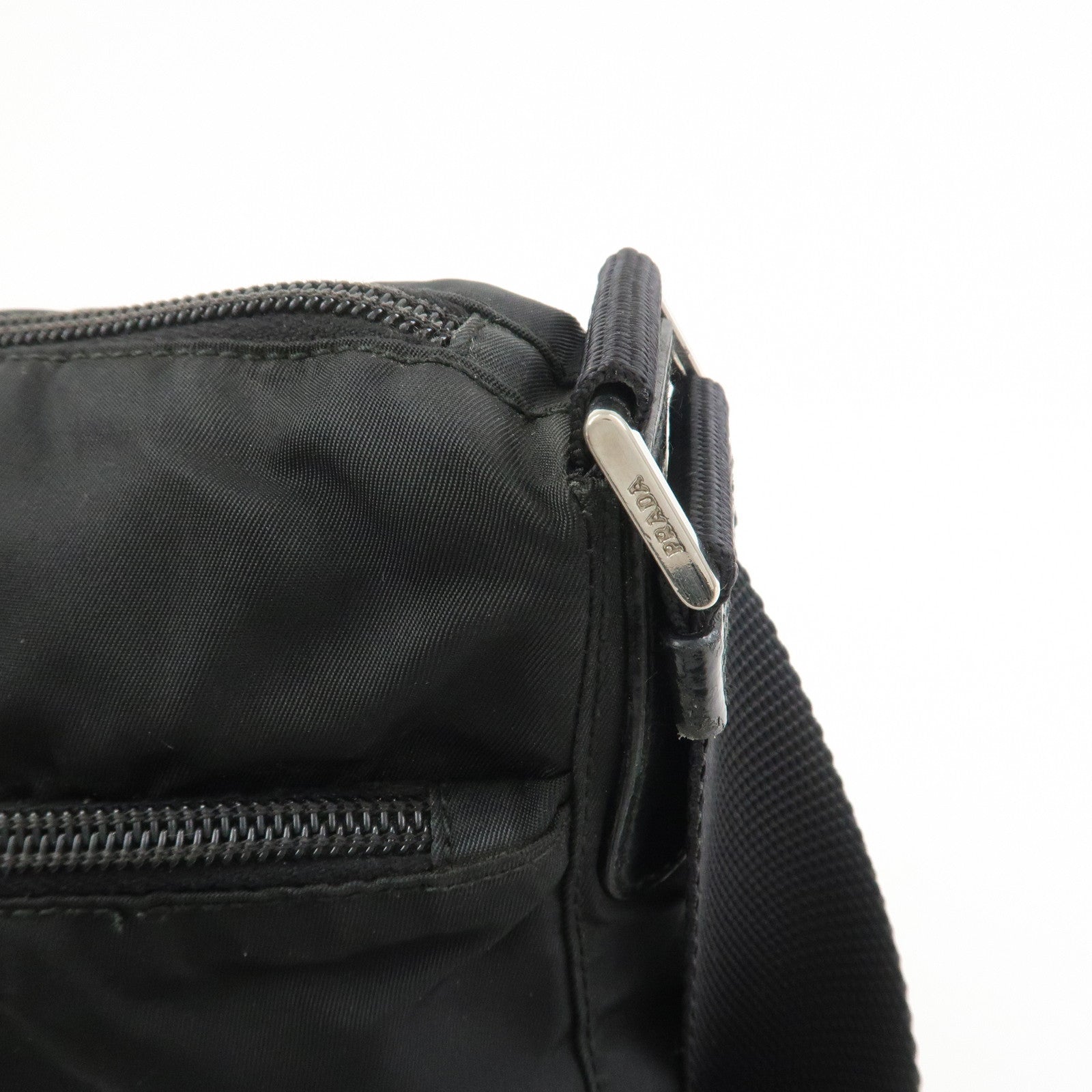 PRADA Triangle Logo Nylon Saffiano Leather Shoulder Bag Black V161