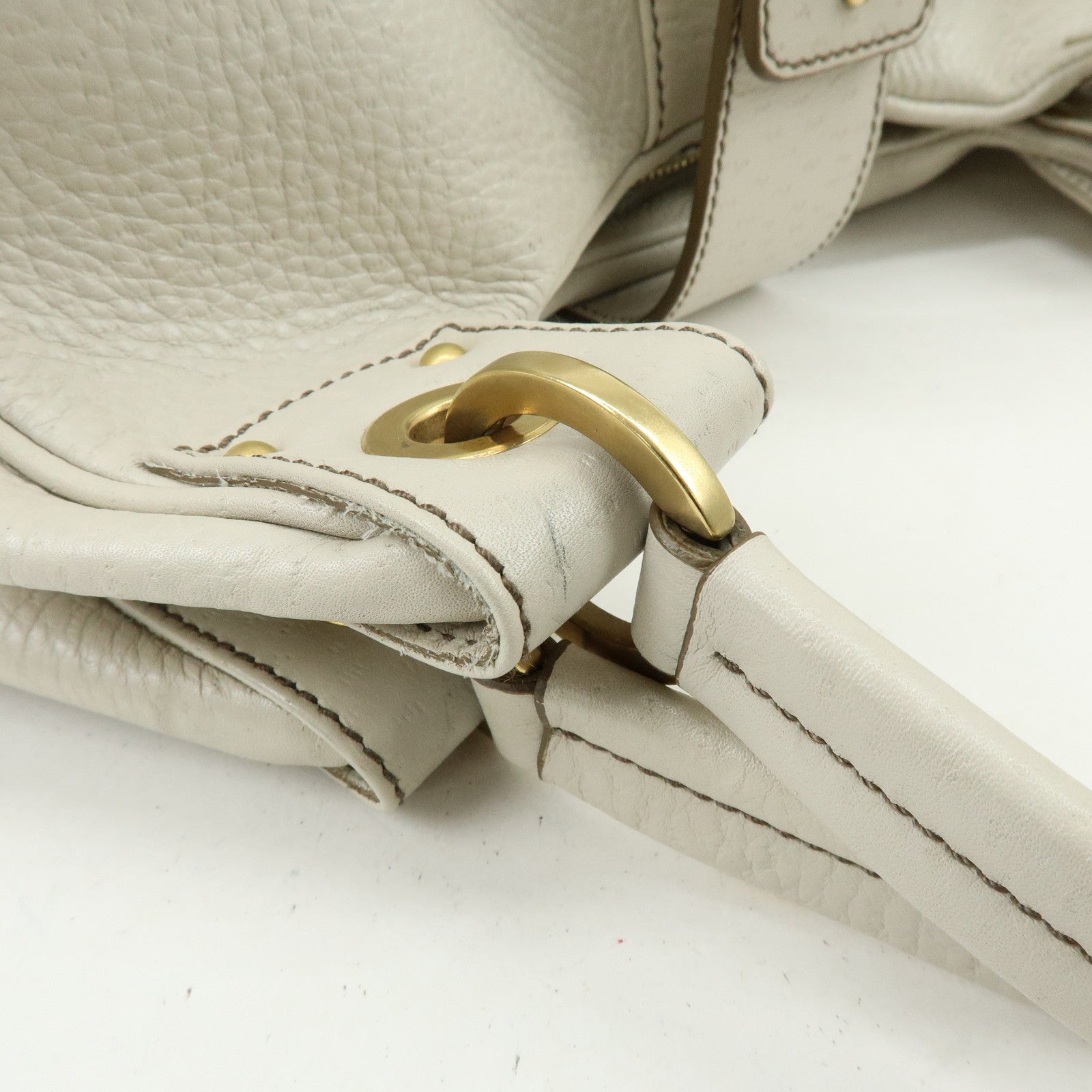 Ferragamo Gancini Leather Shoulder Bag Hand Bag Ivory